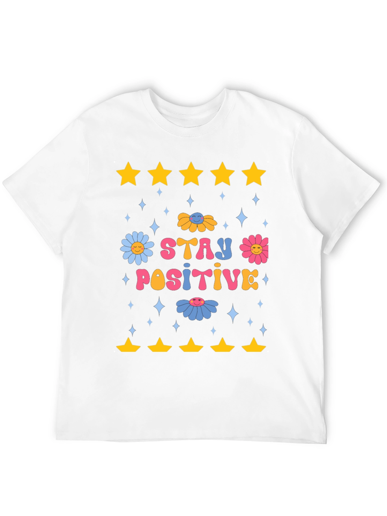 Stay Positive Graphic Tee - Retro Floral Design