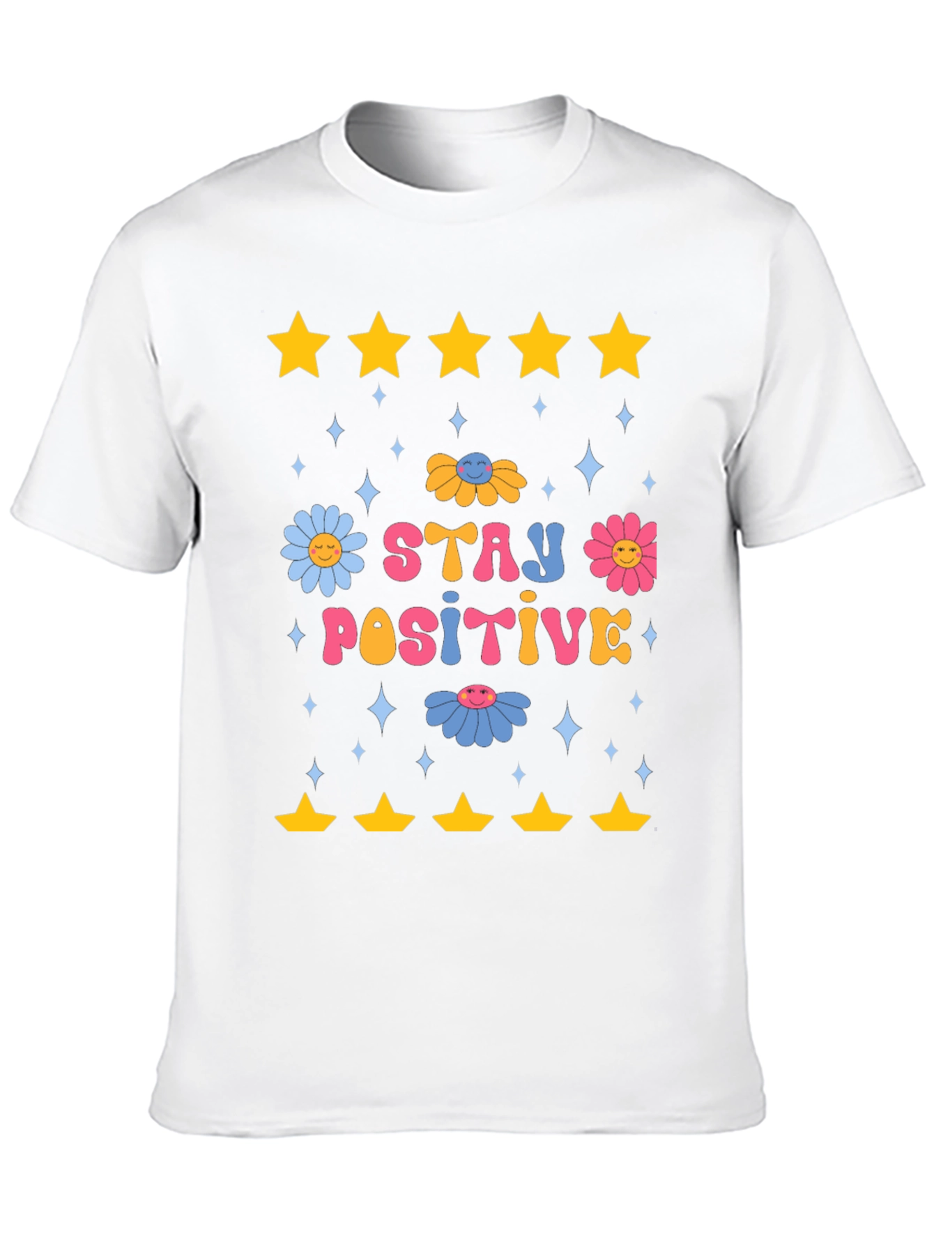 Stay Positive Graphic Tee - Retro Floral Design