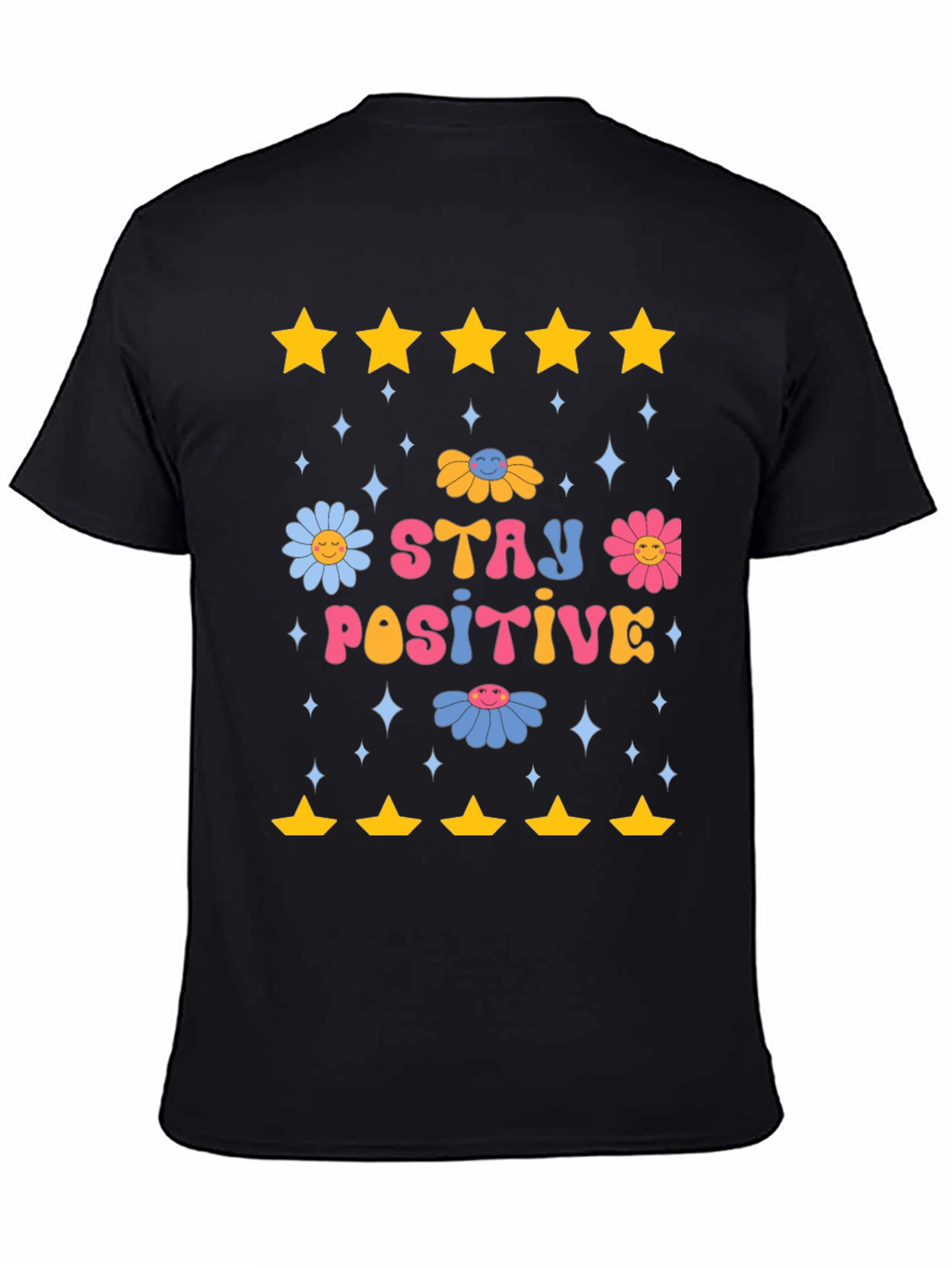 Stay Positive Graphic Tee - Retro Floral Design
