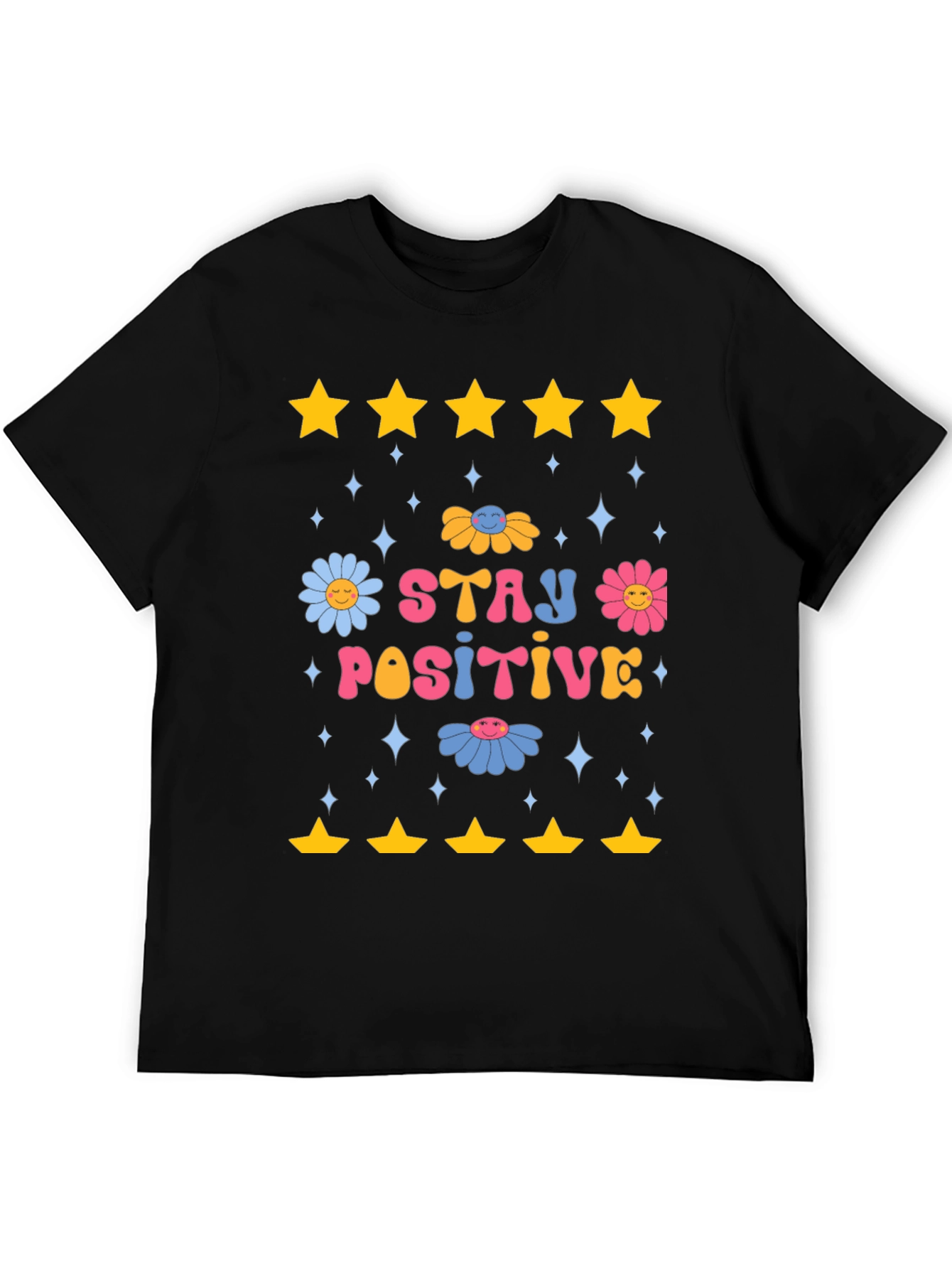 Stay Positive Graphic Tee - Retro Floral Design