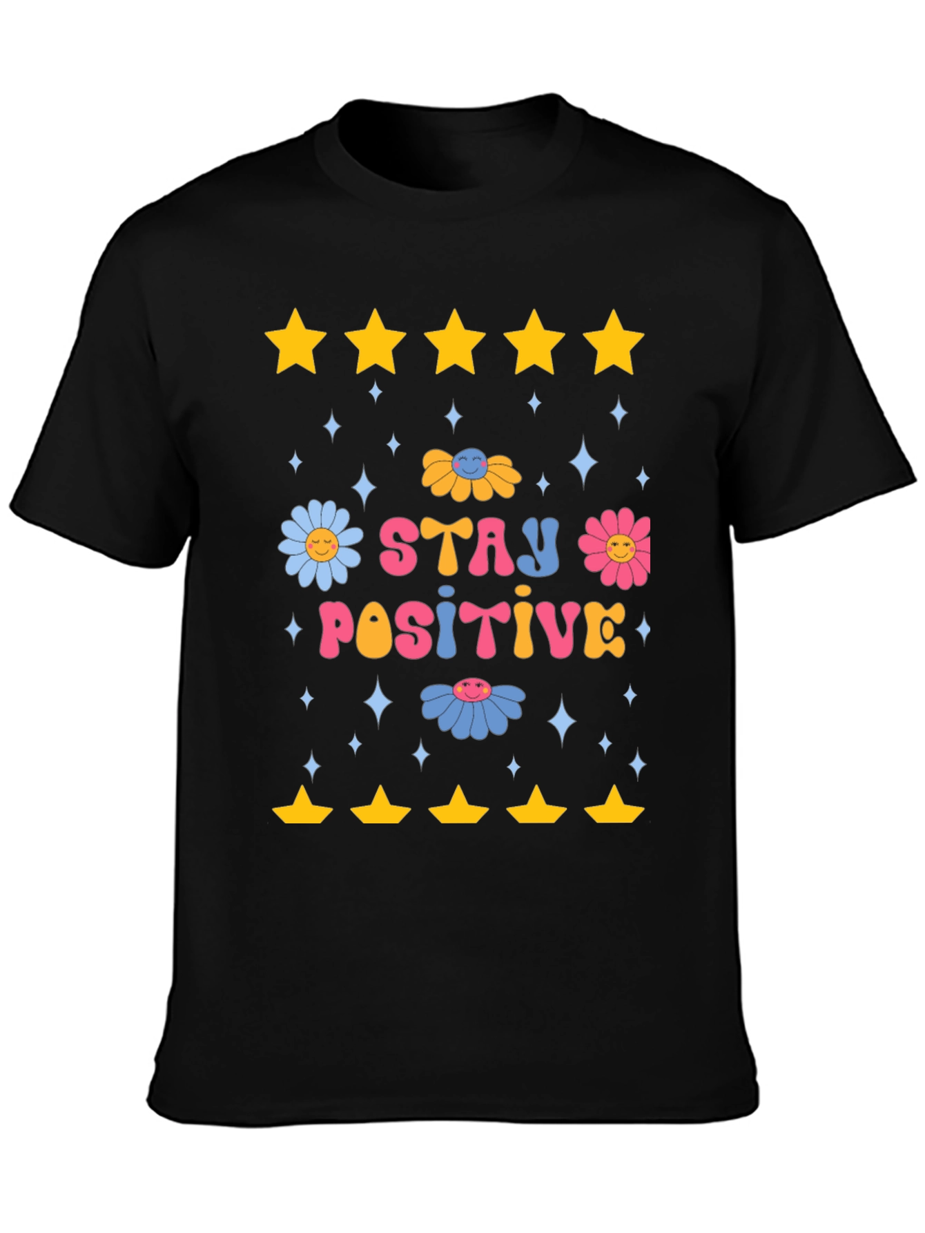 Stay Positive Graphic Tee - Retro Floral Design