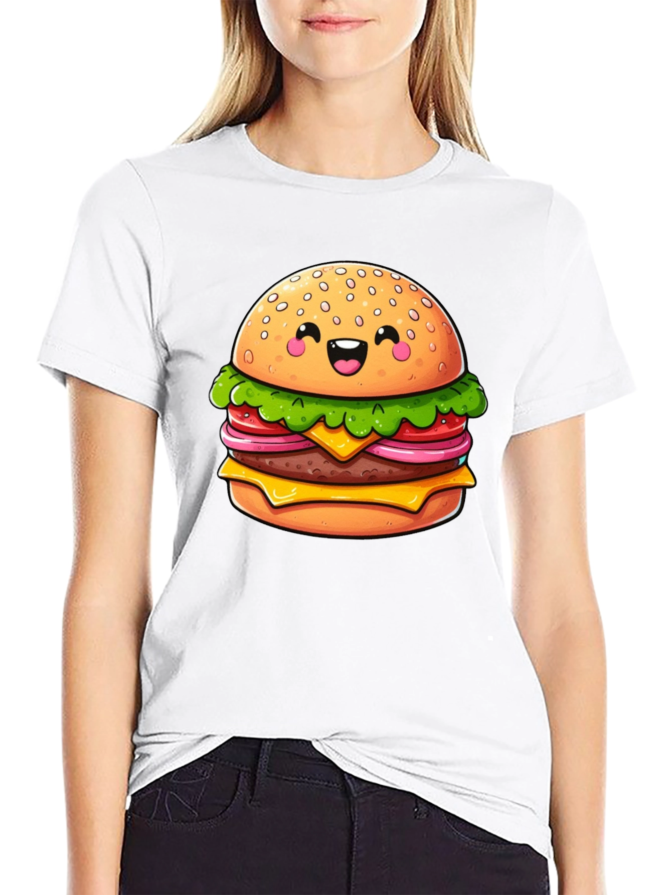 Burger Graphic Tee - Fun Cartoon Food T-Shirt