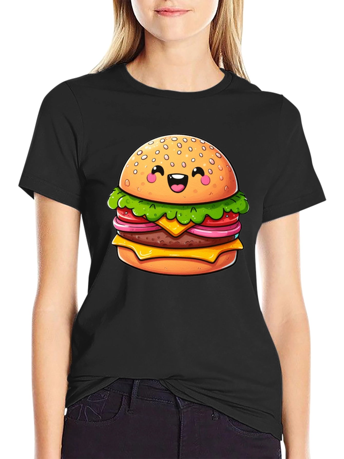 Burger Graphic Tee - Fun Cartoon Food T-Shirt