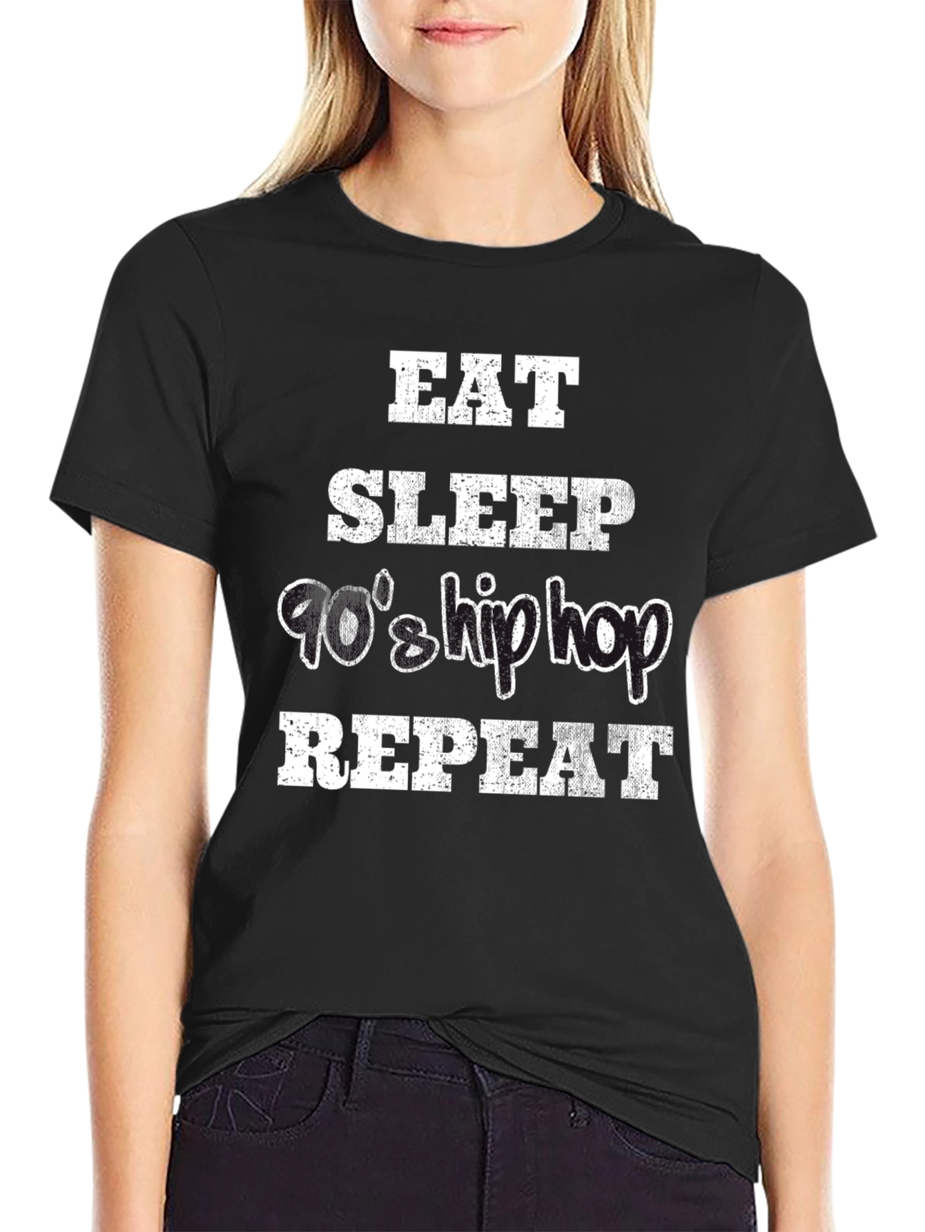 Eat Sleep 90s Hip Hop Repeat Black T-Shirt