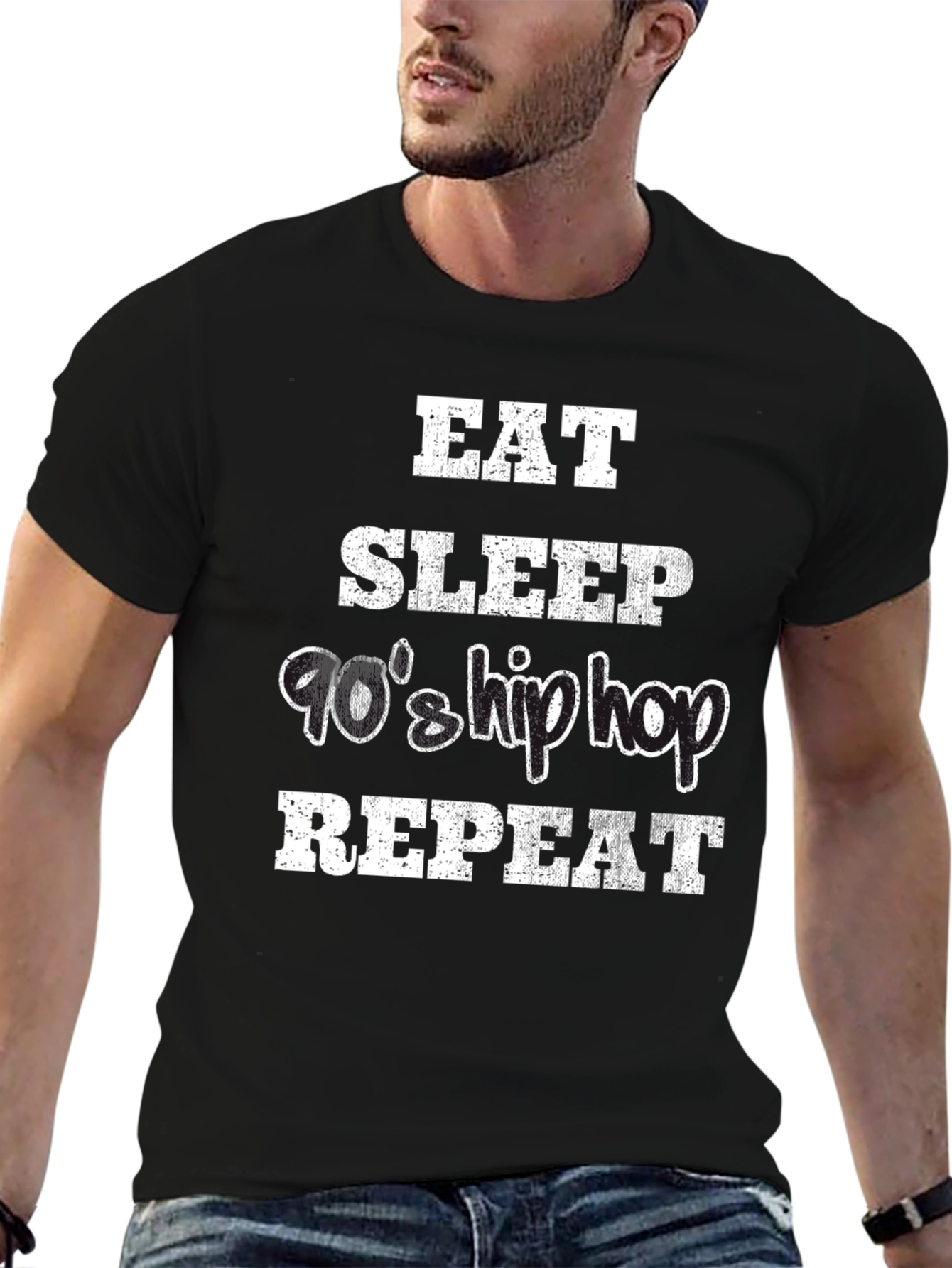 Eat Sleep 90s Hip Hop Repeat Black T-Shirt
