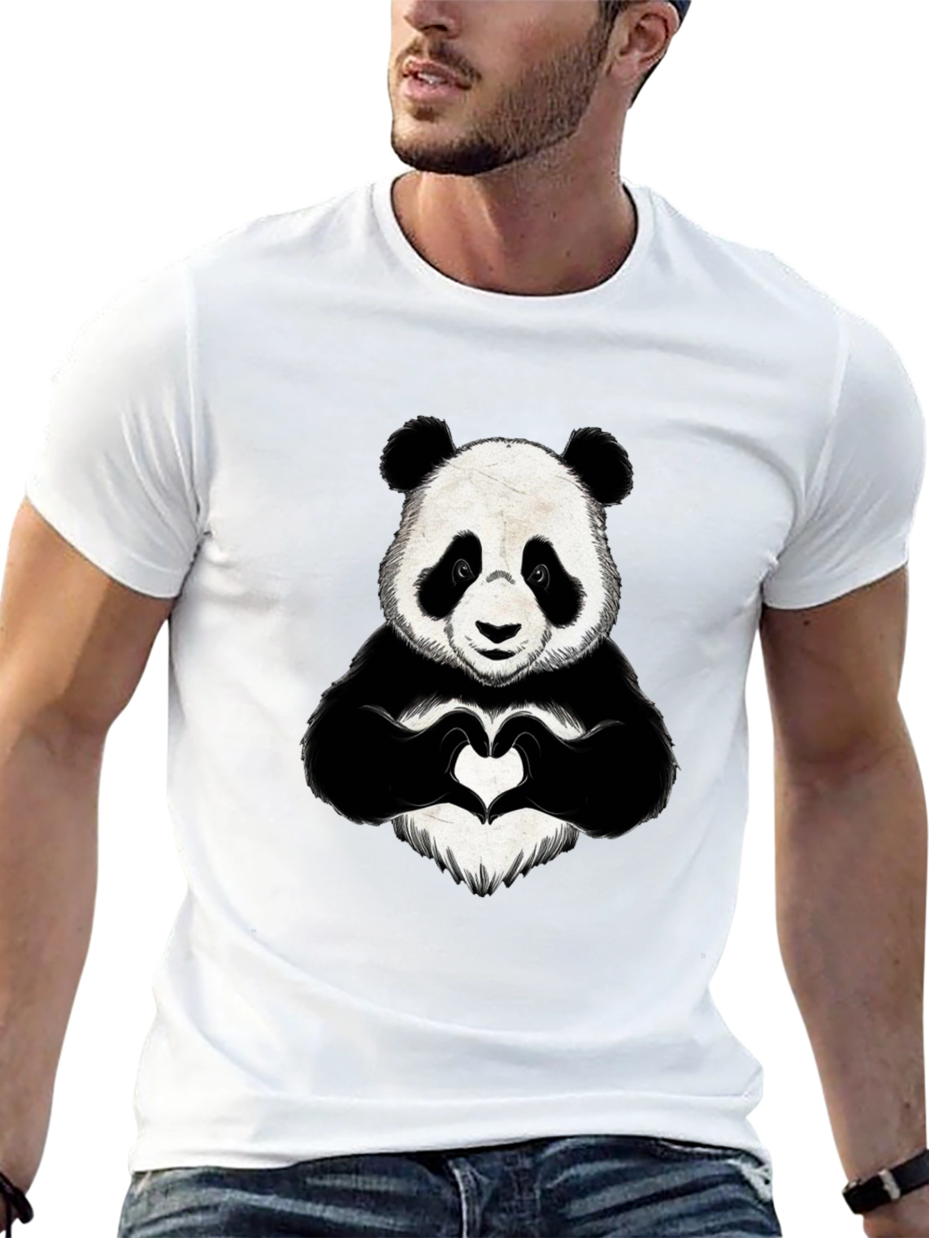 Panda Heart Hands Graphic Black T-Shirt