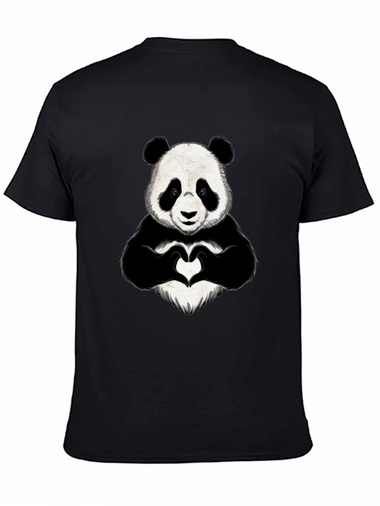 Panda Heart Hands Graphic Black T-Shirt