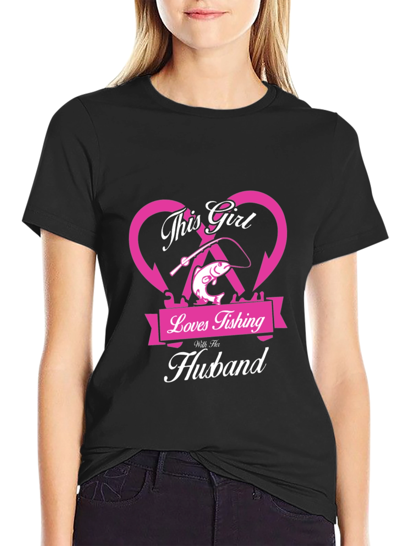 Fishing Girl T-Shirt - Loves Fishing With Her Husband