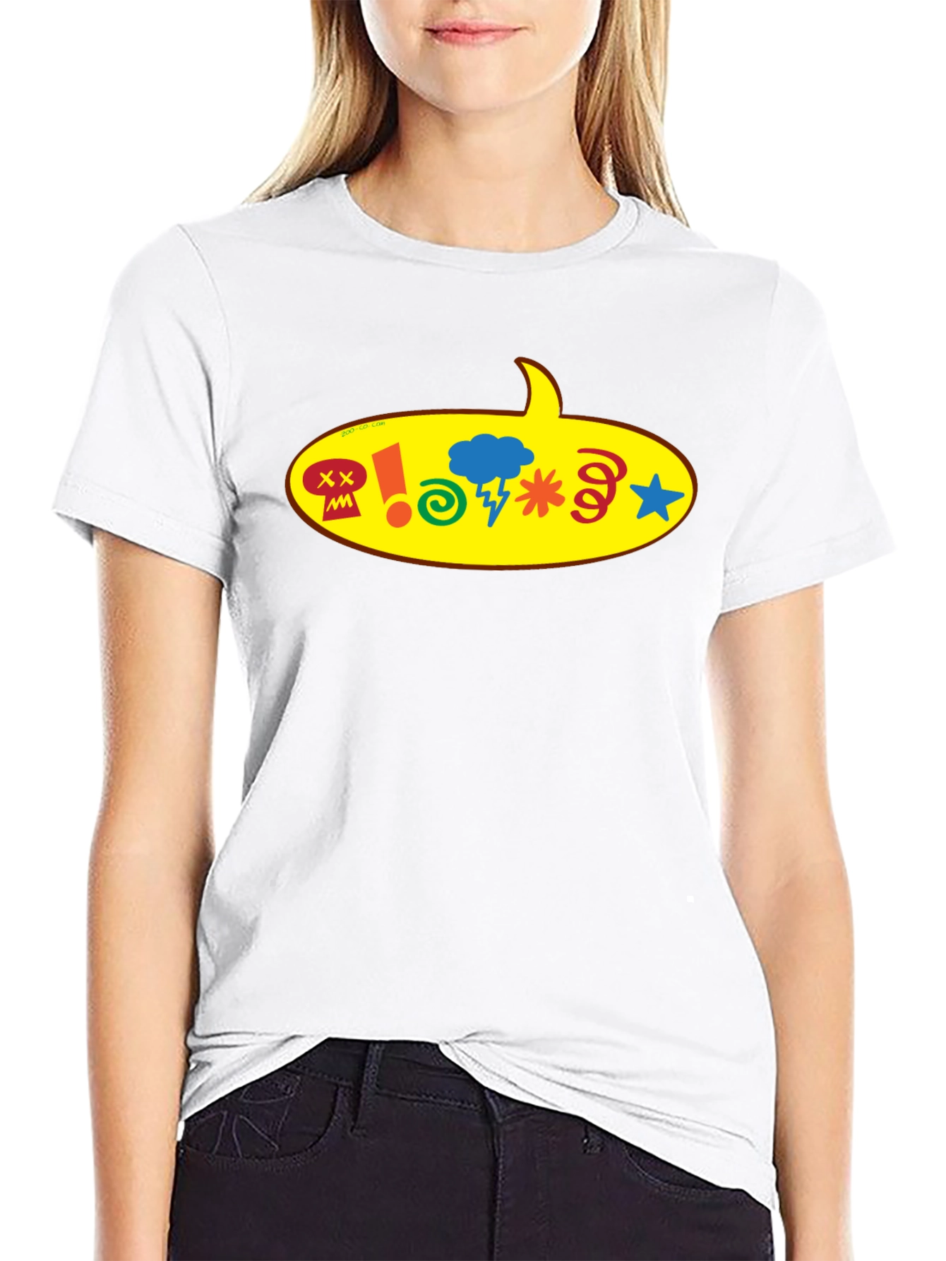 Black T-Shirt with Cartoon Speech Bubble Graphic
