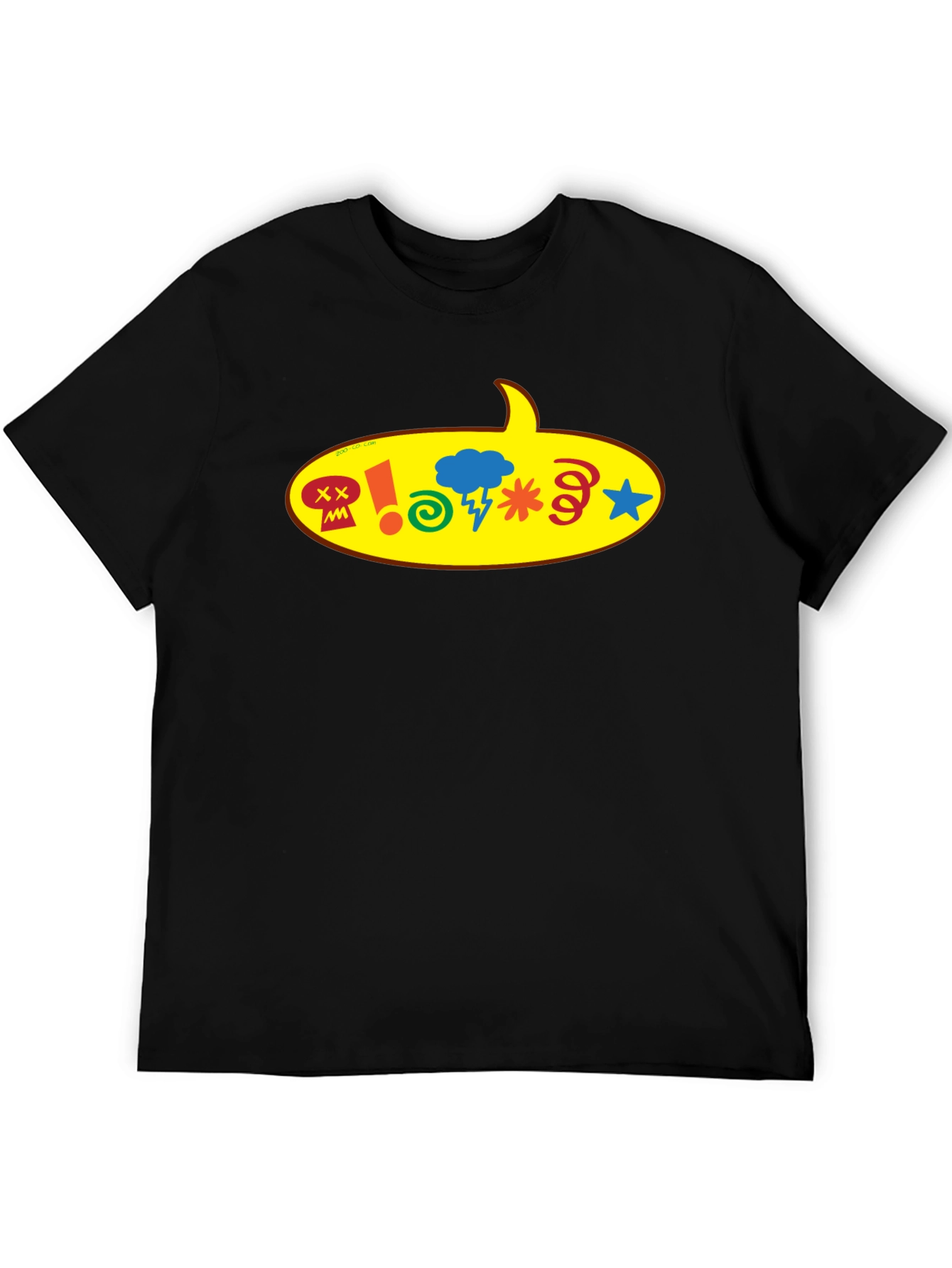Black T-Shirt with Cartoon Speech Bubble Graphic