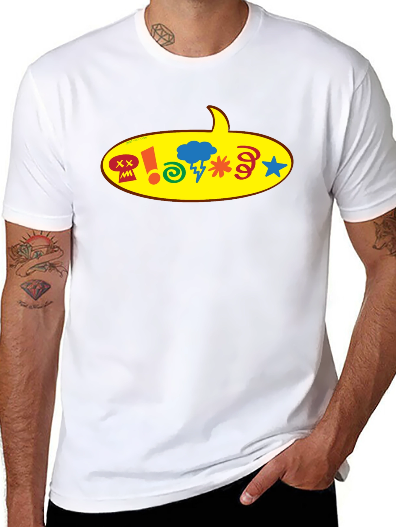 Black T-Shirt with Cartoon Speech Bubble Graphic