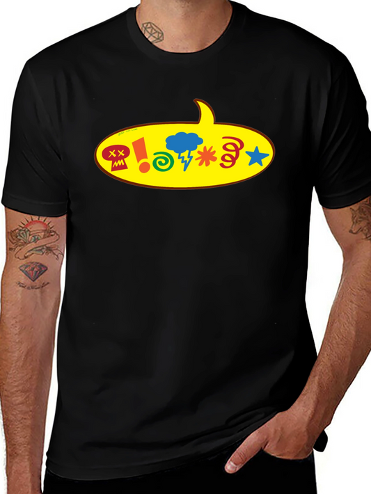 Black T-Shirt with Cartoon Speech Bubble Graphic