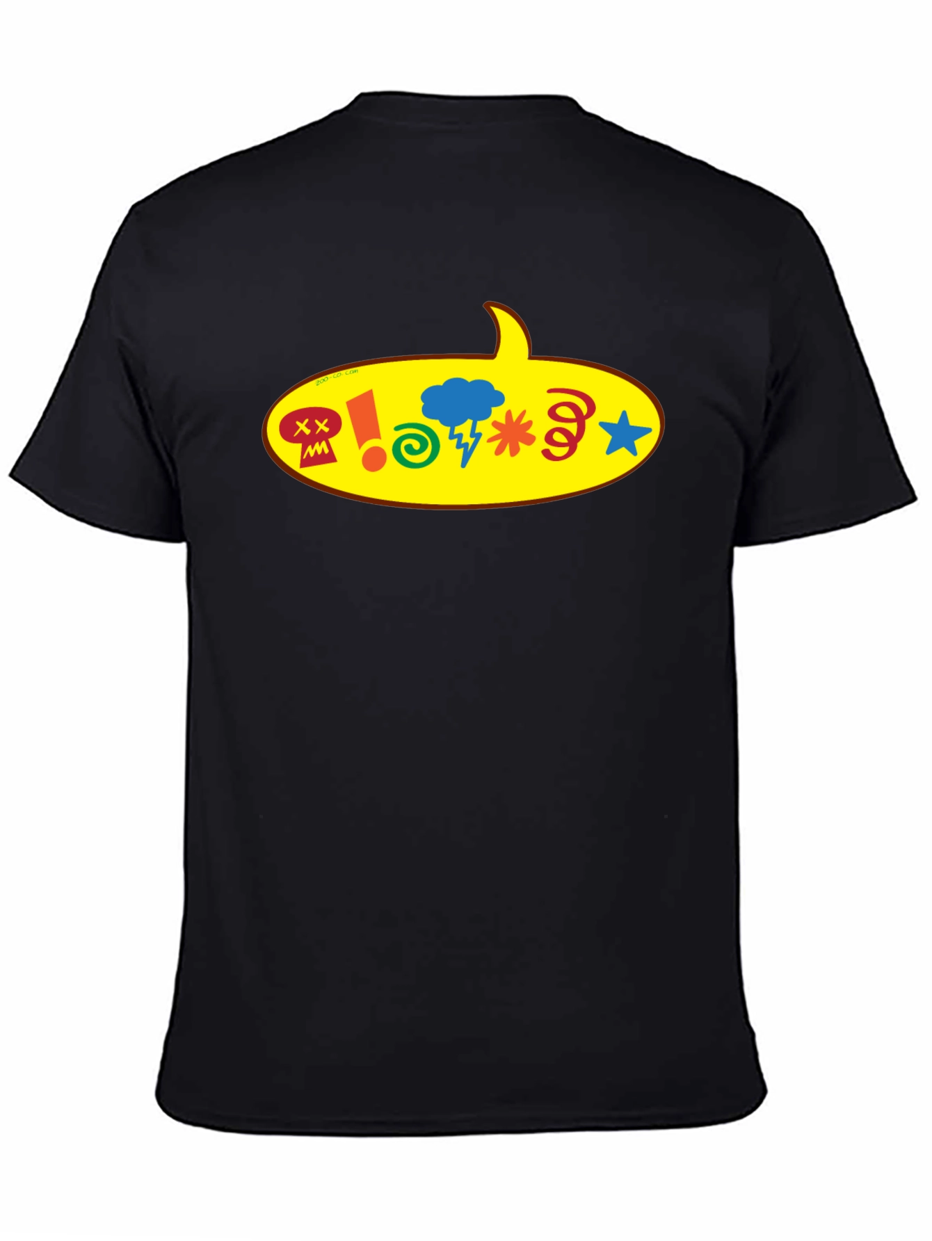 Black T-Shirt with Cartoon Speech Bubble Graphic