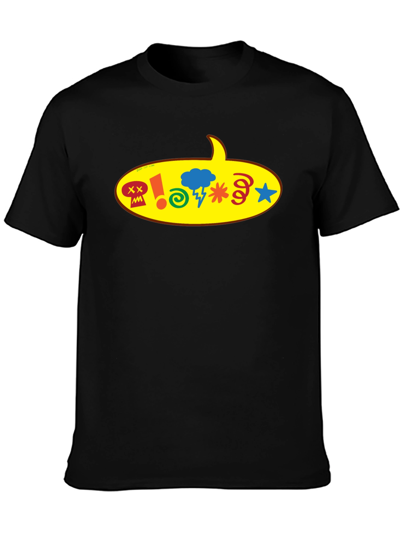 Black T-Shirt with Cartoon Speech Bubble Graphic