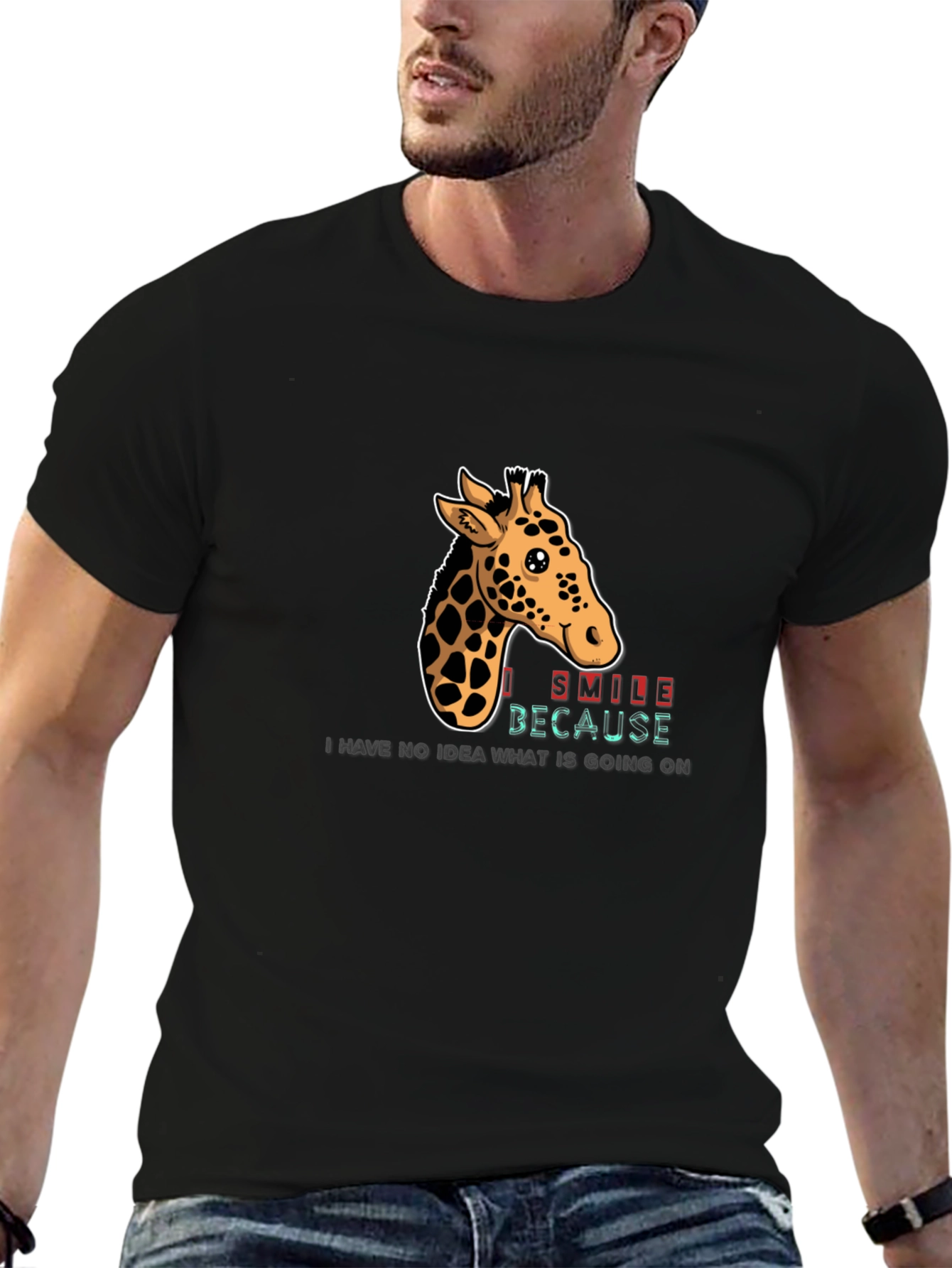 Giraffe Smile Graphic Tee - Black T-Shirt