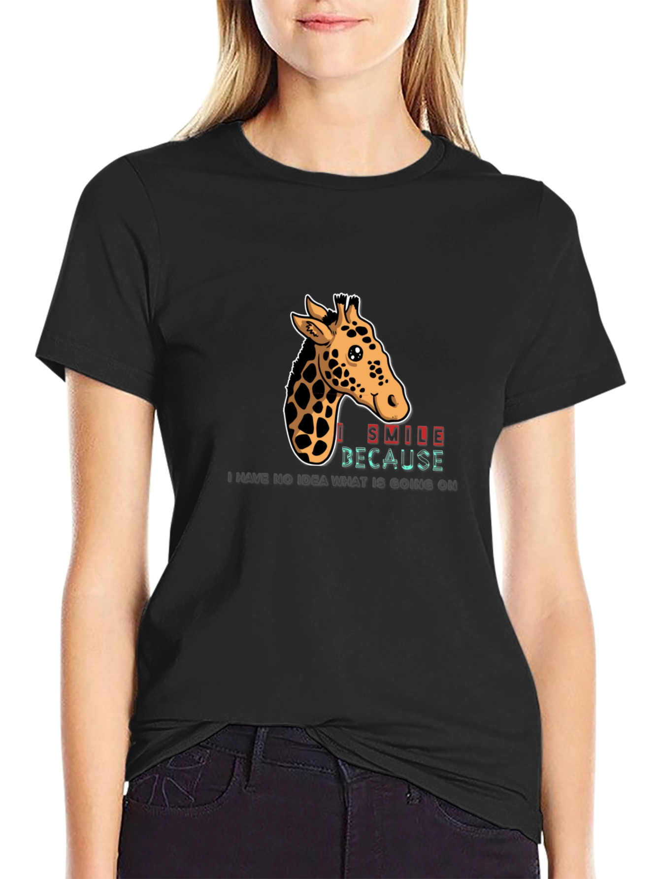Giraffe Smile Graphic Tee - Black T-Shirt
