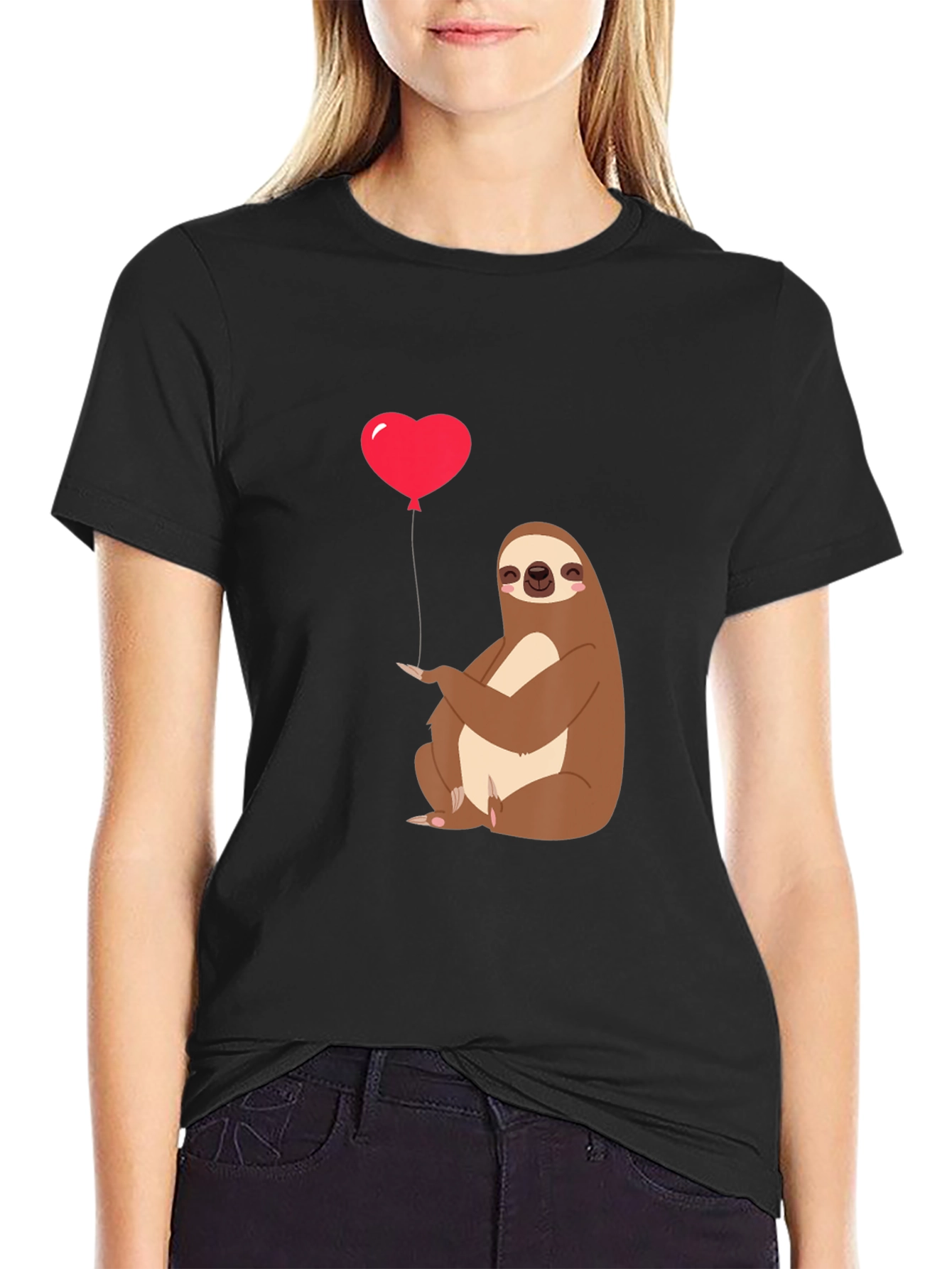 Sloth Heart Balloon Graphic Tee - Black