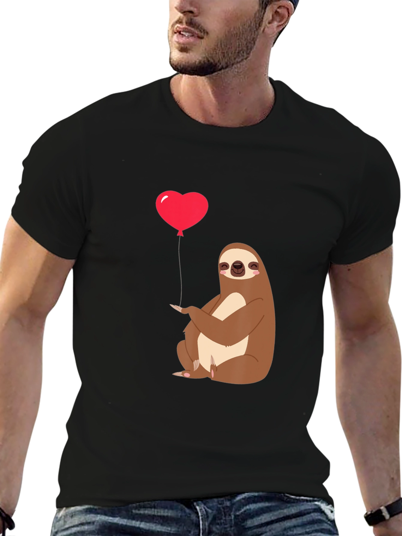 Sloth Heart Balloon Graphic Tee - Black