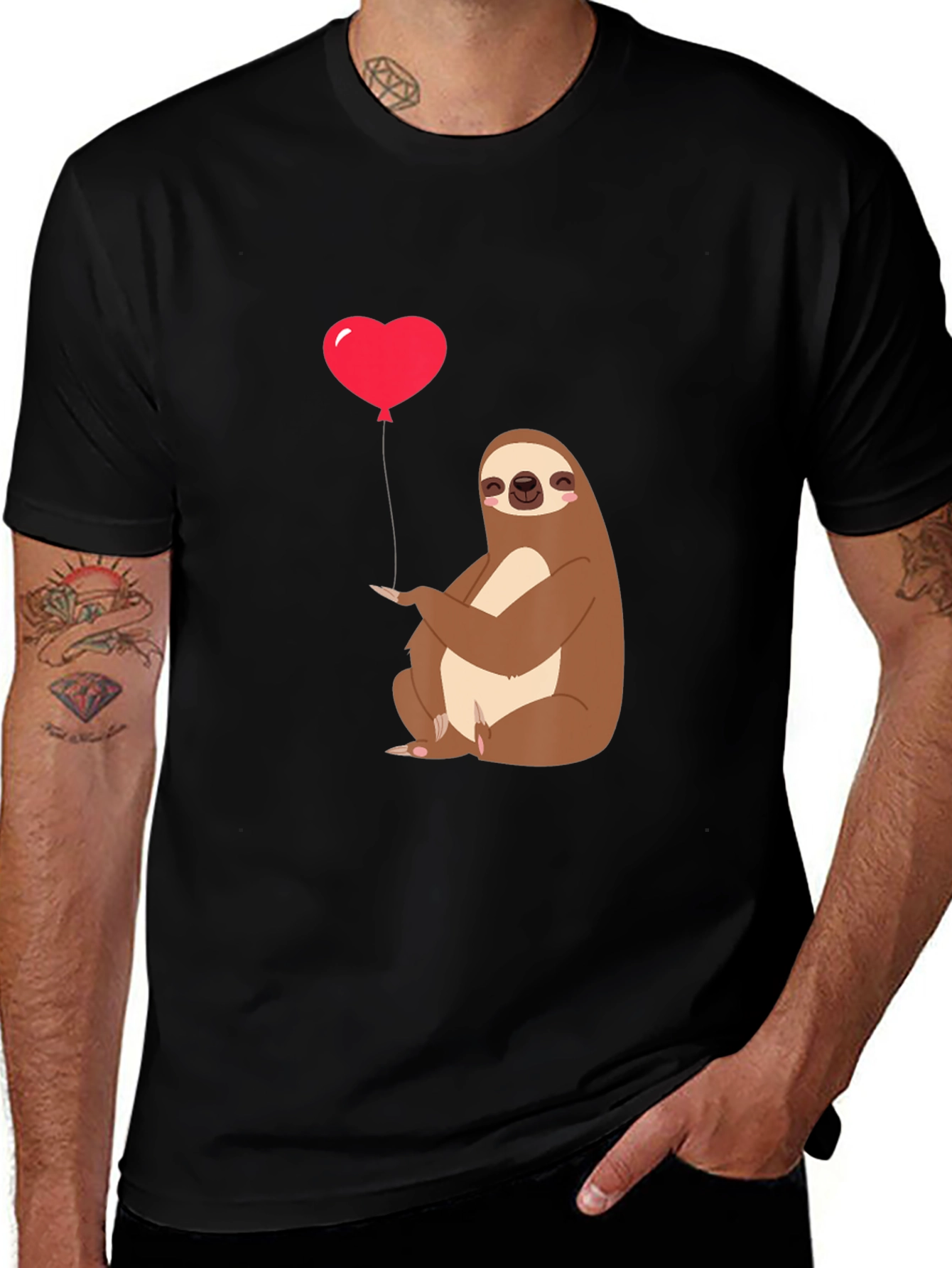 Sloth Heart Balloon Graphic Tee - Black