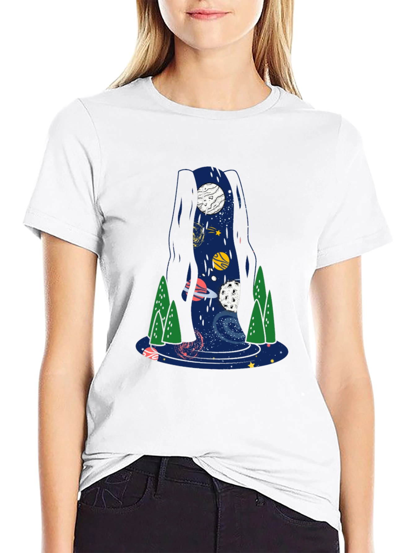 Space Waterfall Graphic T-Shirt
