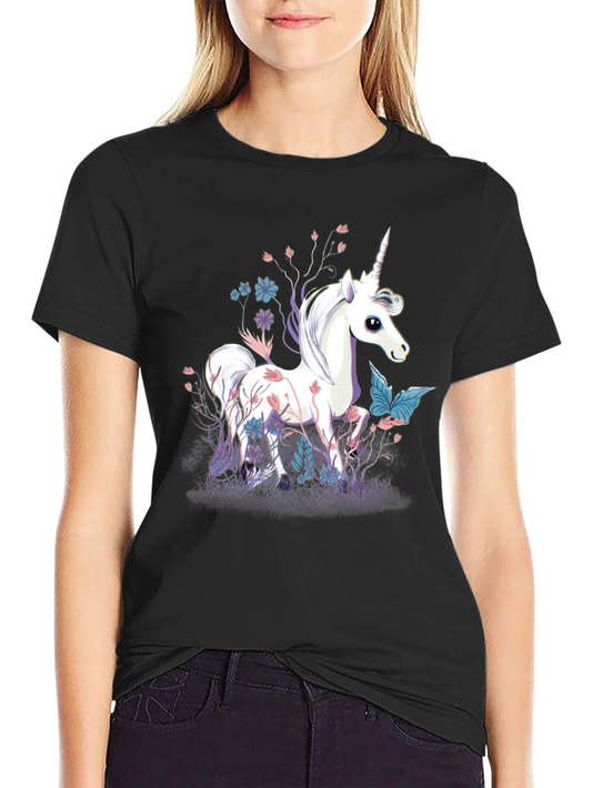Unicorn Fantasy Graphic Tee - Black Cotton Blend Shirt