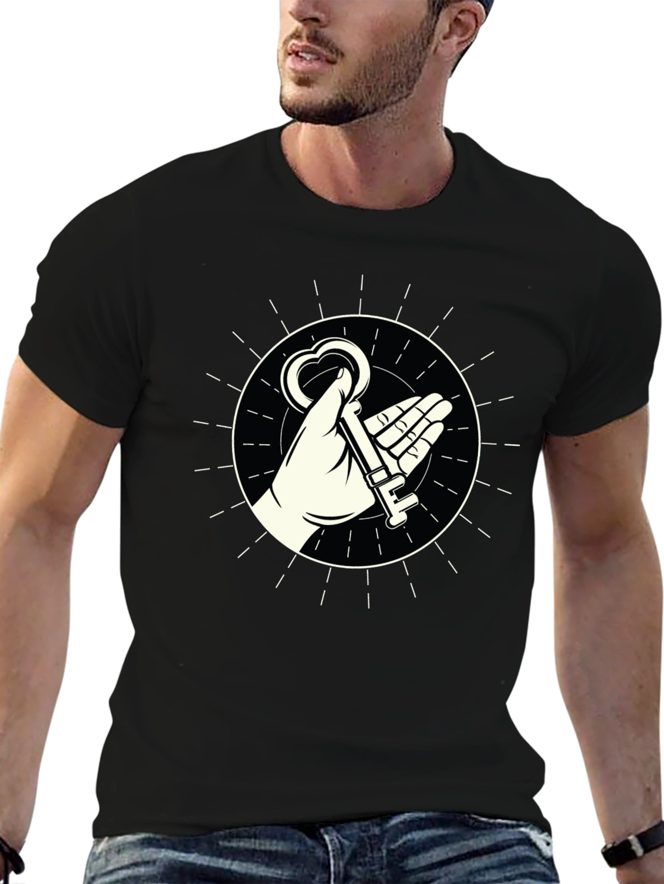 Mystic Key Graphic Tee - Black Cotton Blend