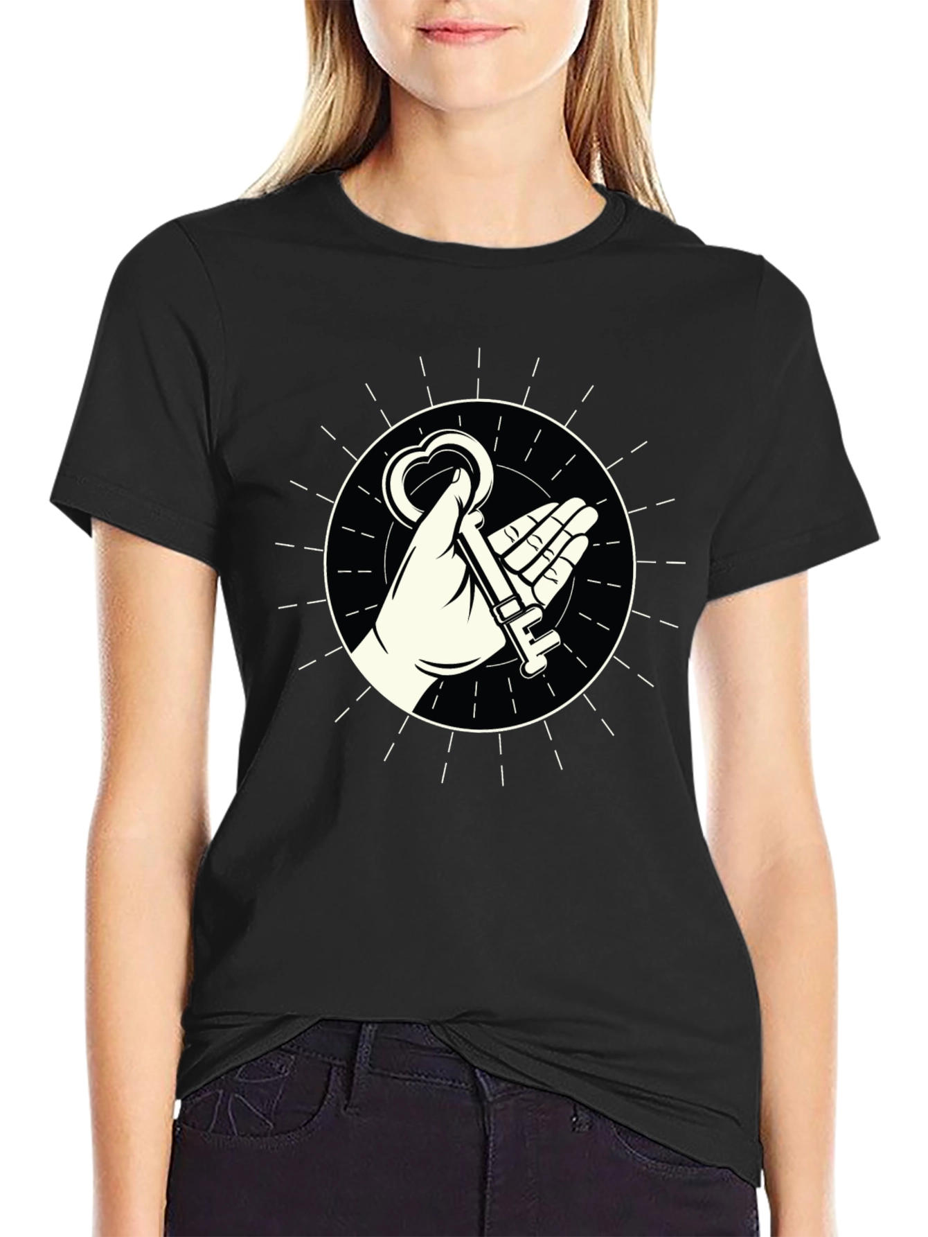 Mystic Key Graphic Tee - Black Cotton Blend