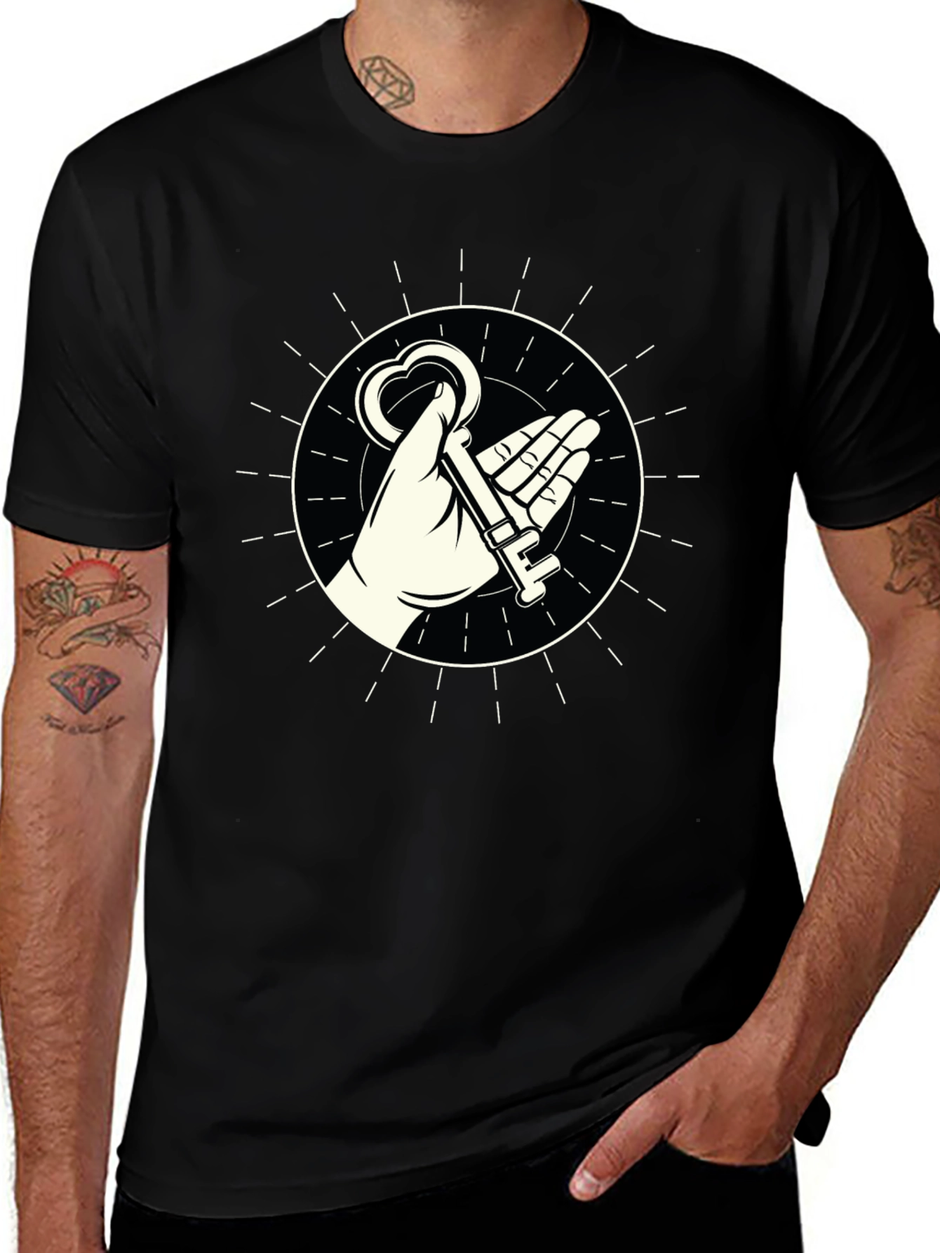 Mystic Key Graphic Tee - Black Cotton Blend