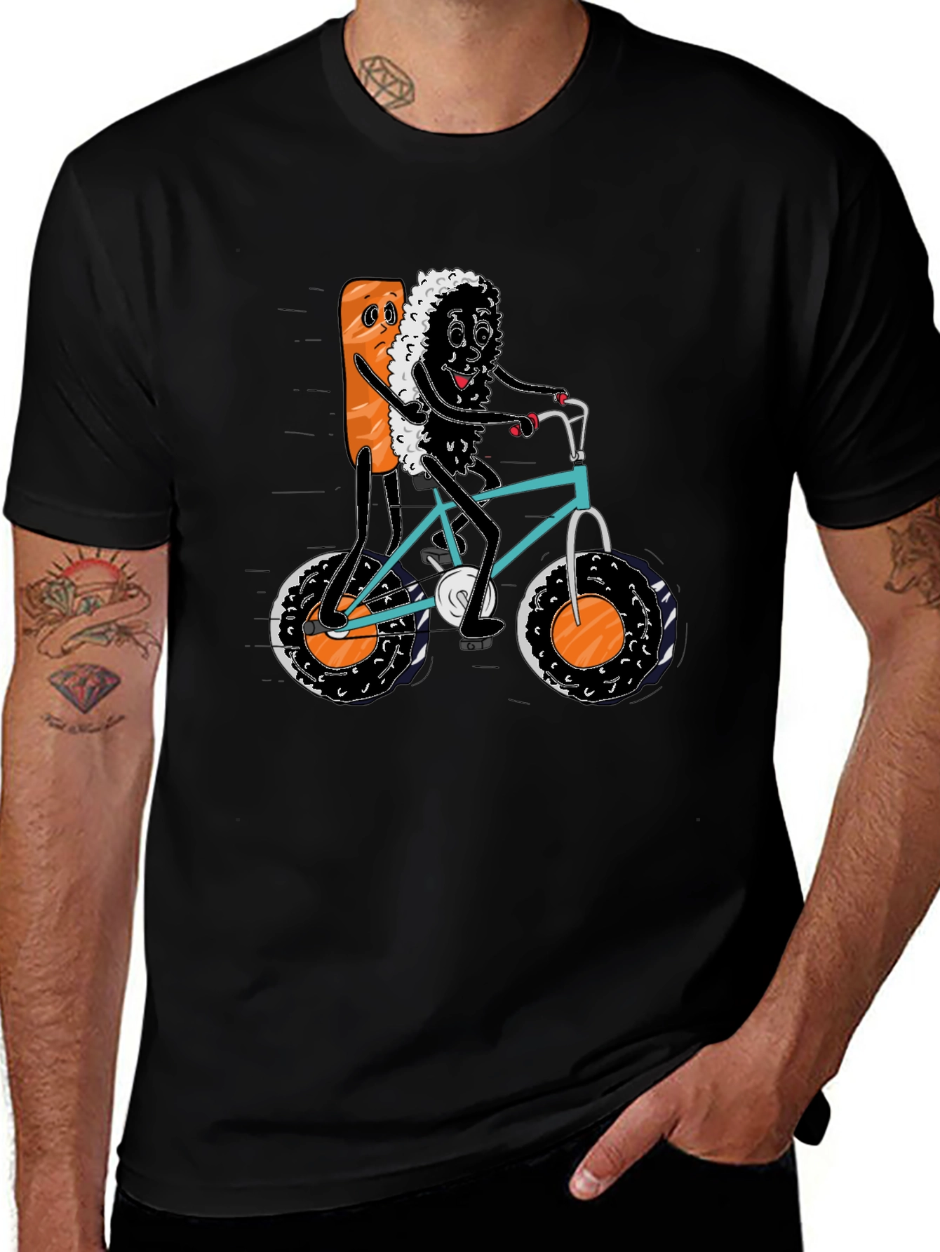 Sushi Bike Ride Black T-Shirt