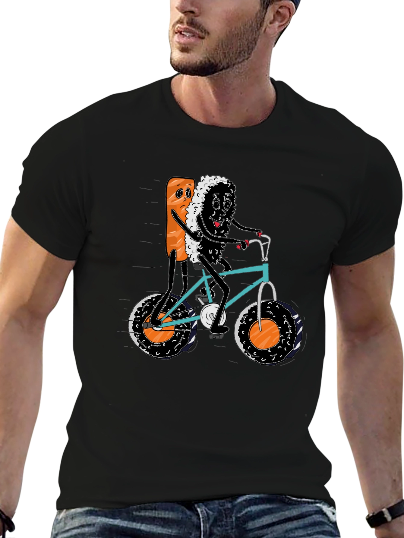 Sushi Bike Ride Black T-Shirt