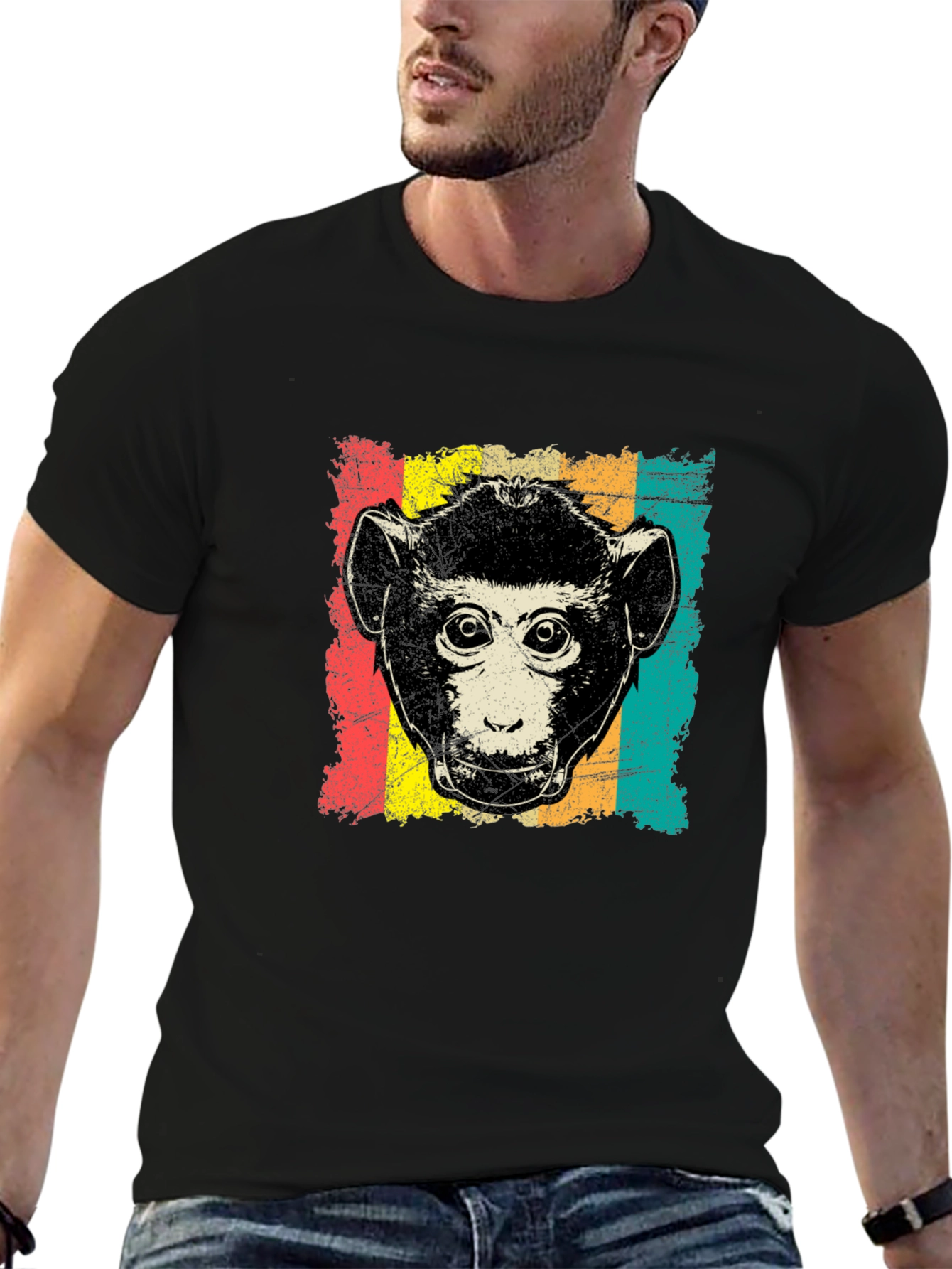 Retro Monkey Graphic T-Shirt - Black
