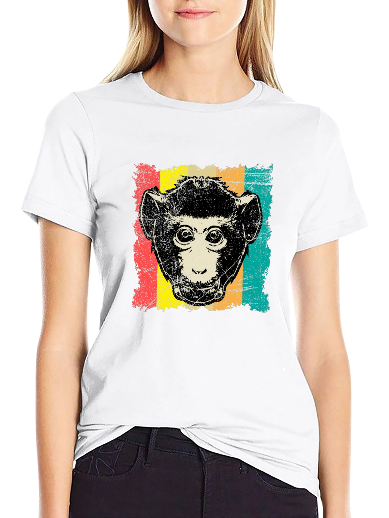 Retro Monkey Graphic T-Shirt - Black