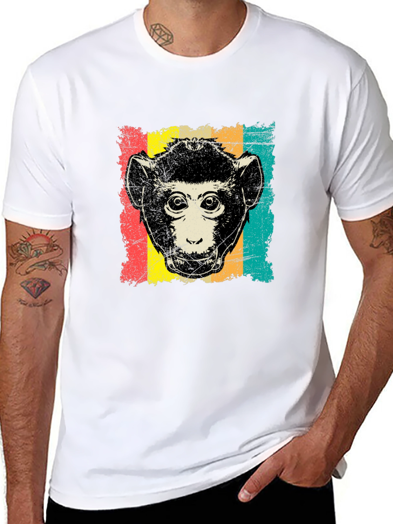 Retro Monkey Graphic T-Shirt - Black