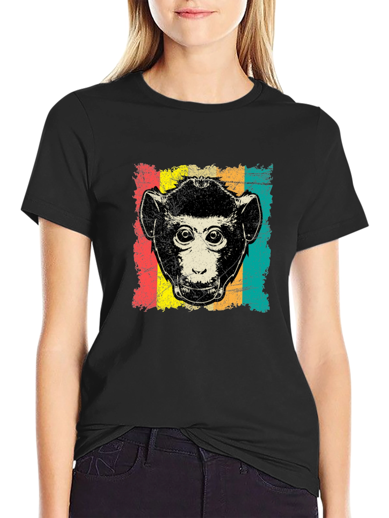 Retro Monkey Graphic T-Shirt - Black