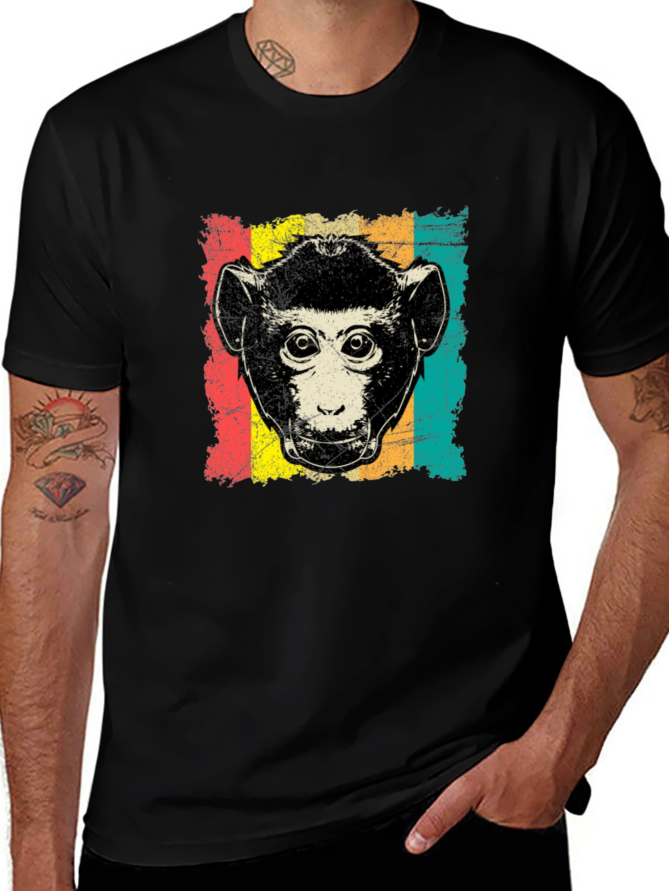 Retro Monkey Graphic T-Shirt - Black