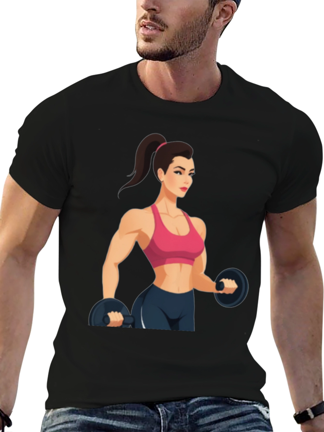 Fitness Woman Graphic Black T-Shirt