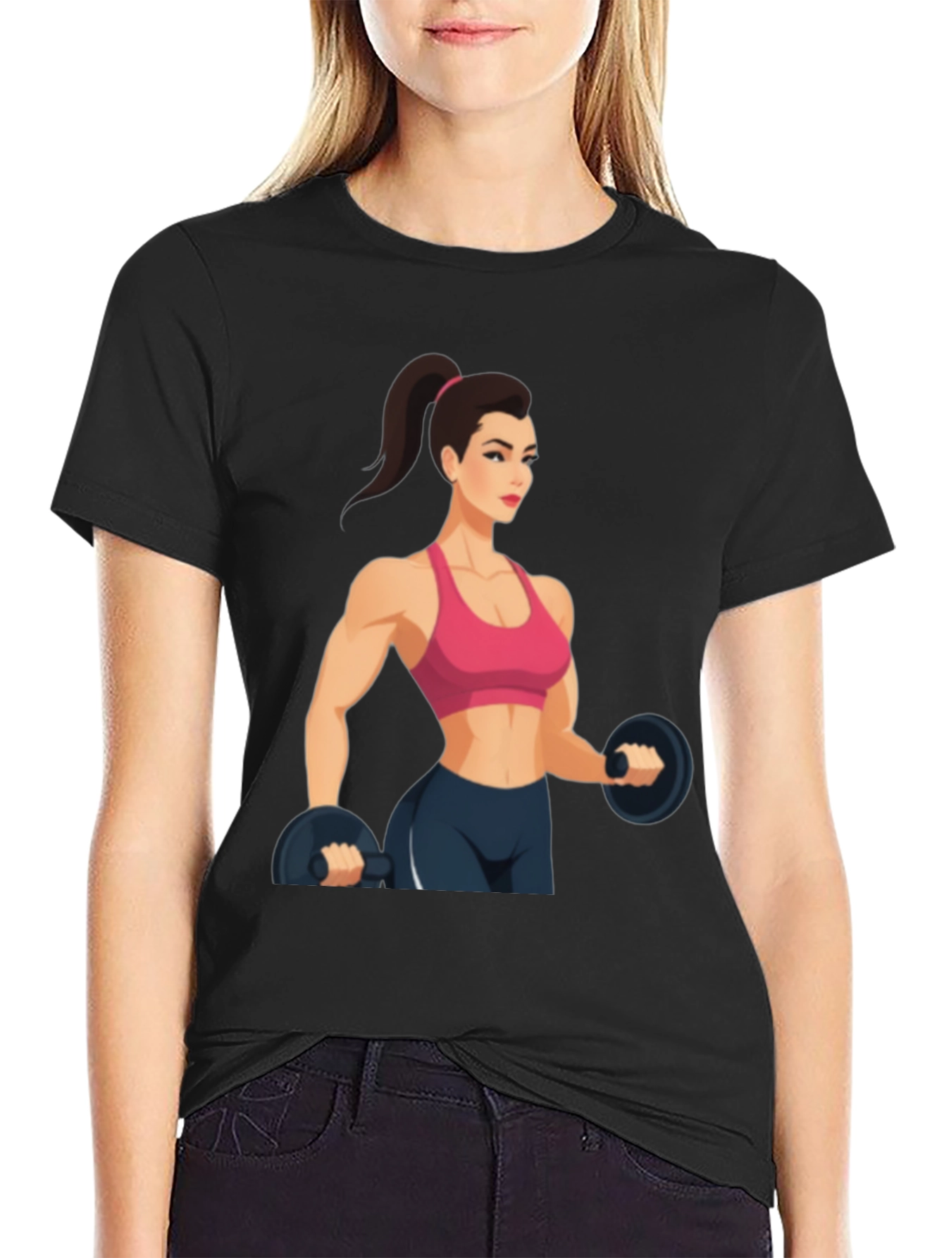 Fitness Woman Graphic Black T-Shirt