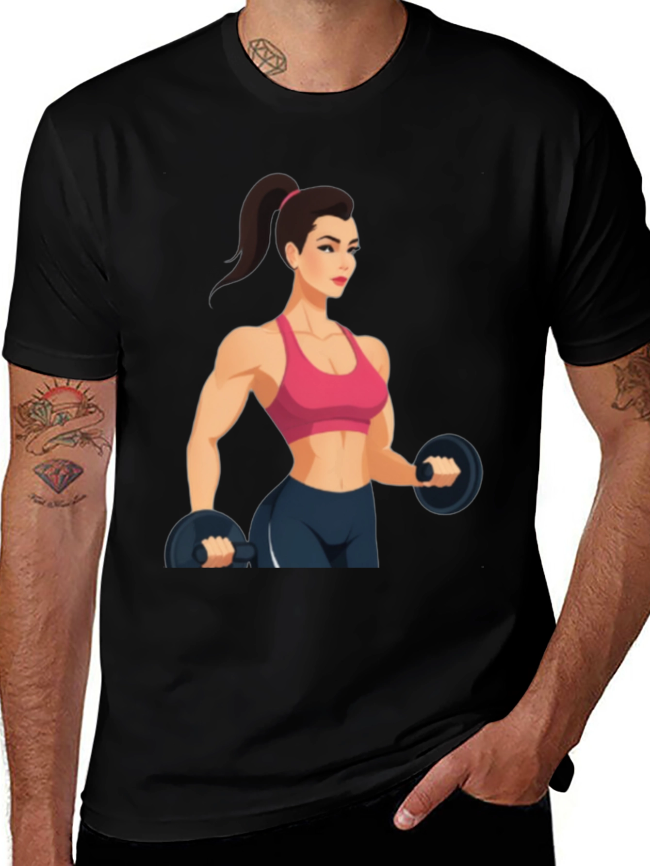Fitness Woman Graphic Black T-Shirt