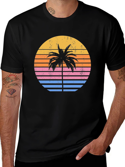 Retro Sunset Palm Tree Graphic T-Shirt