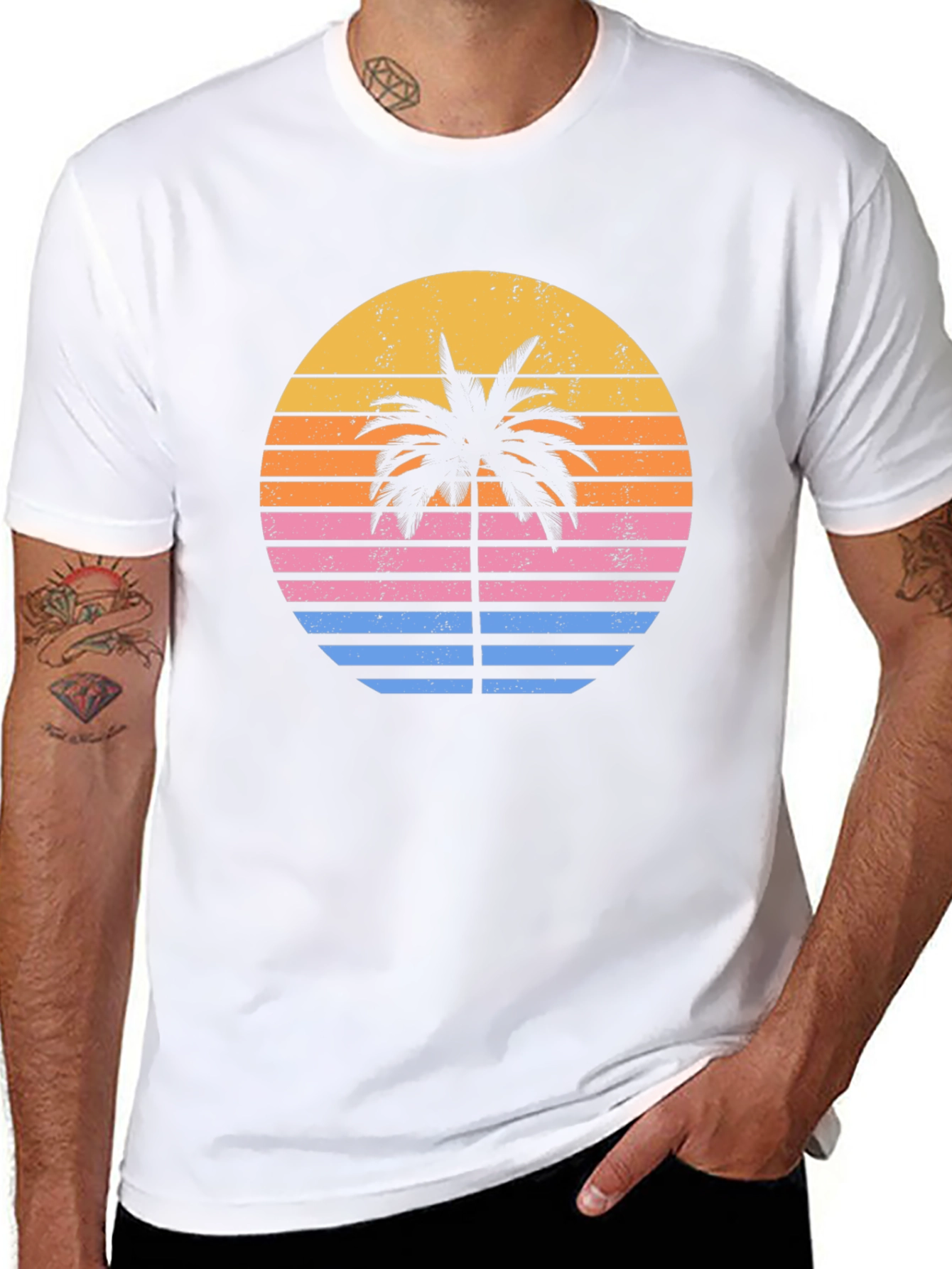 Retro Sunset Palm Tree Graphic T-Shirt