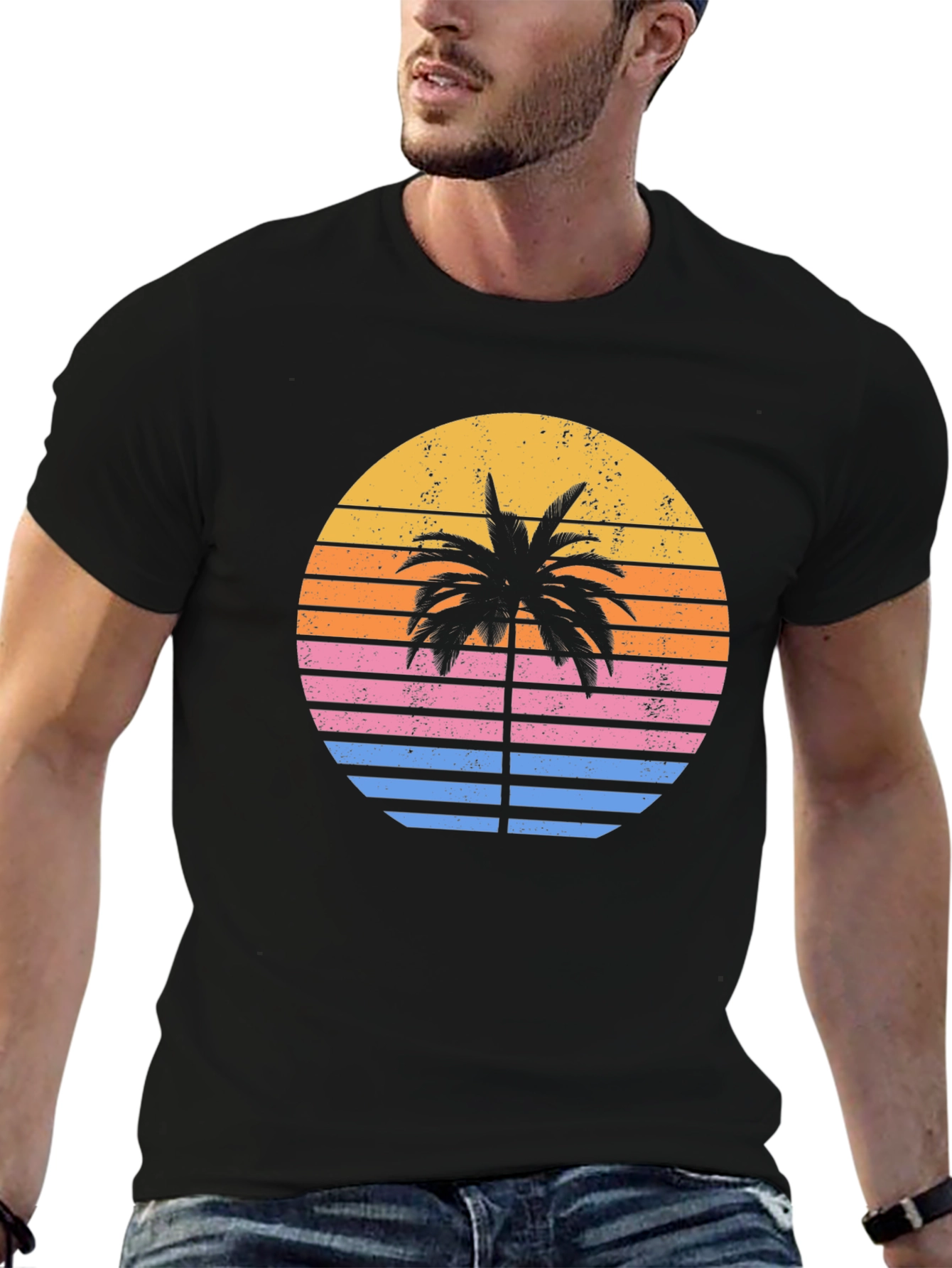 Retro Sunset Palm Tree Graphic T-Shirt