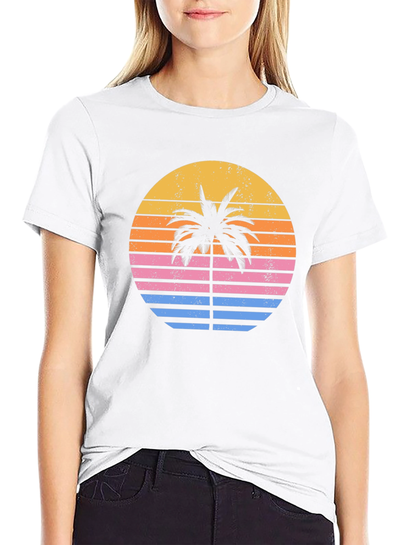Retro Sunset Palm Tree Graphic T-Shirt