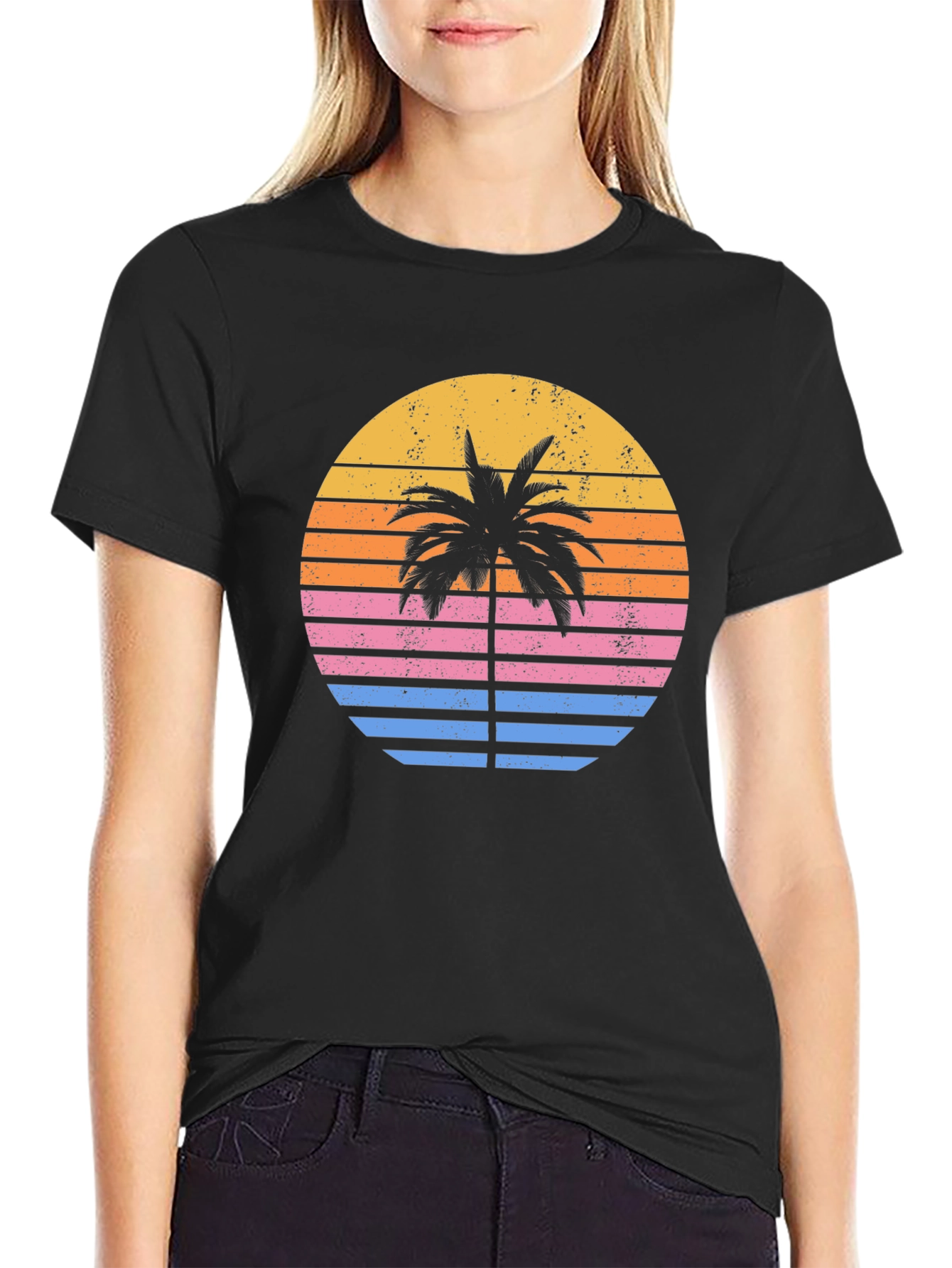 Retro Sunset Palm Tree Graphic T-Shirt