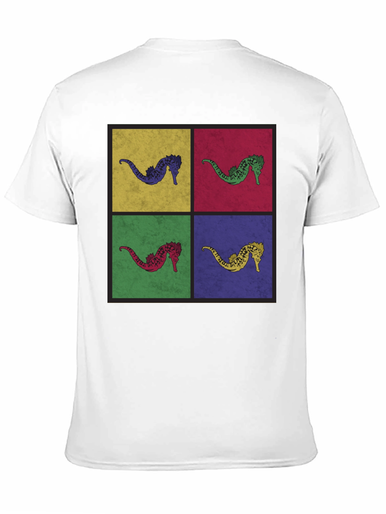 Pop Art Seahorse Graphic T-Shirt - Black