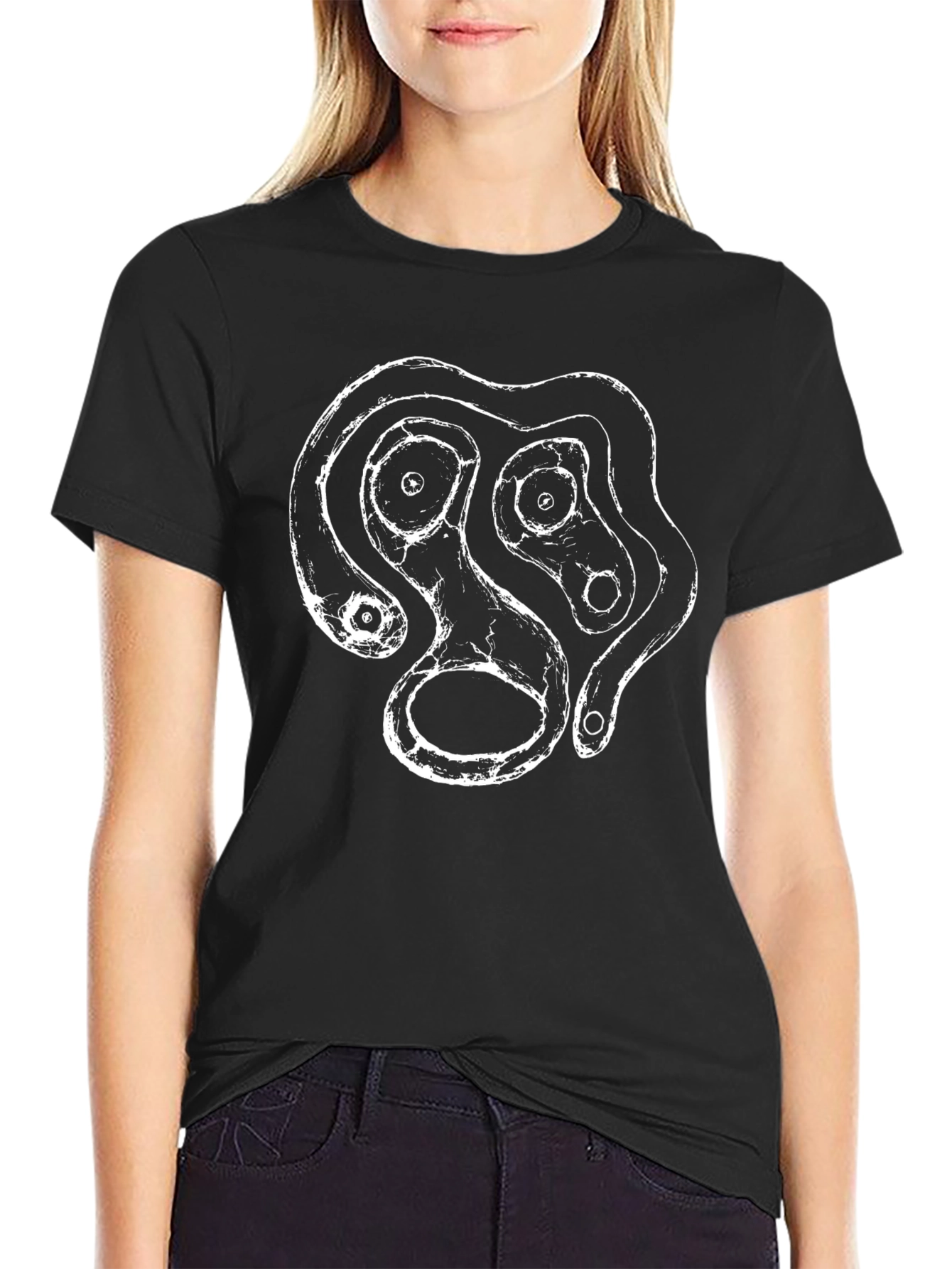 Abstract White Graphic Print Black T-Shirt