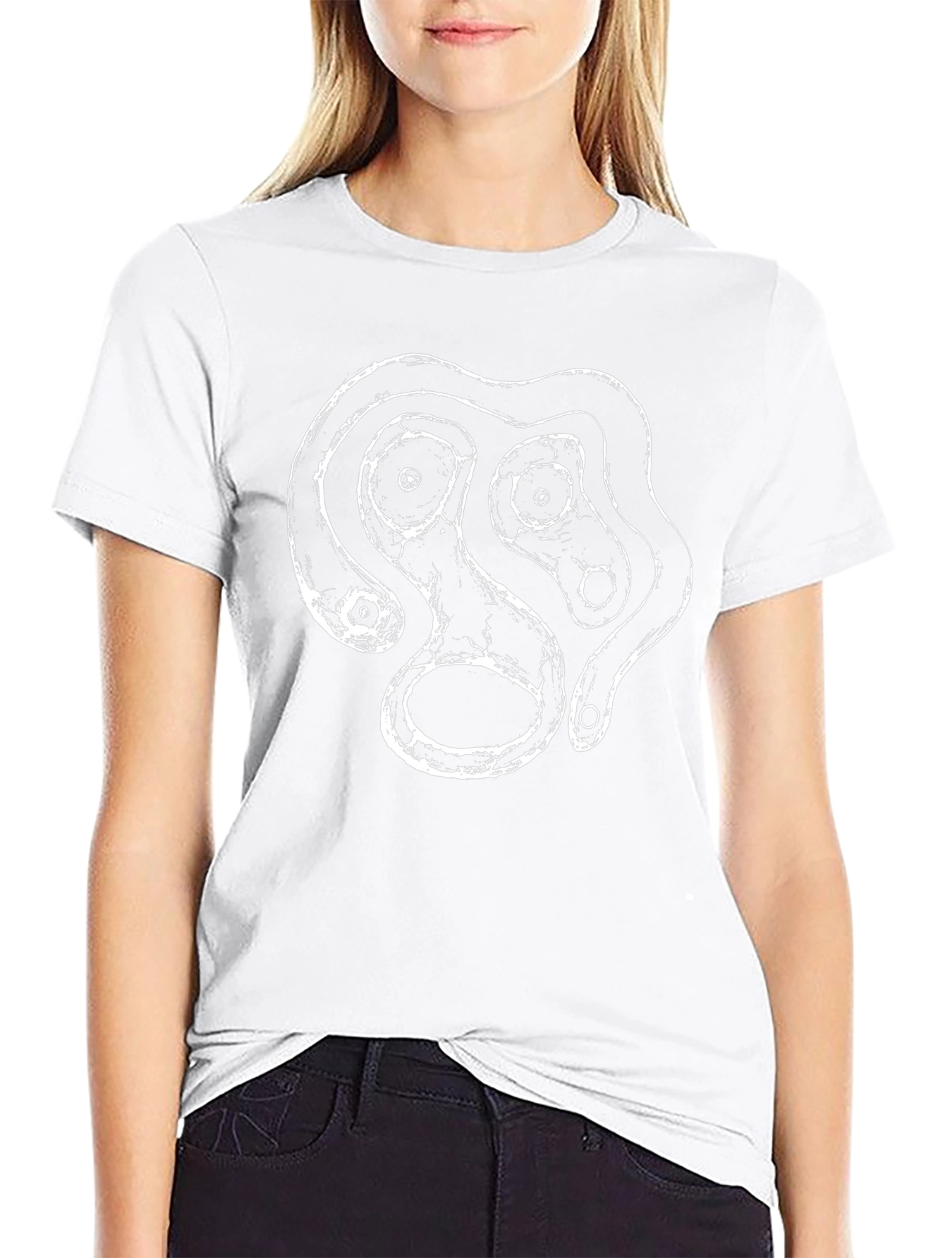 Abstract White Graphic Print Black T-Shirt