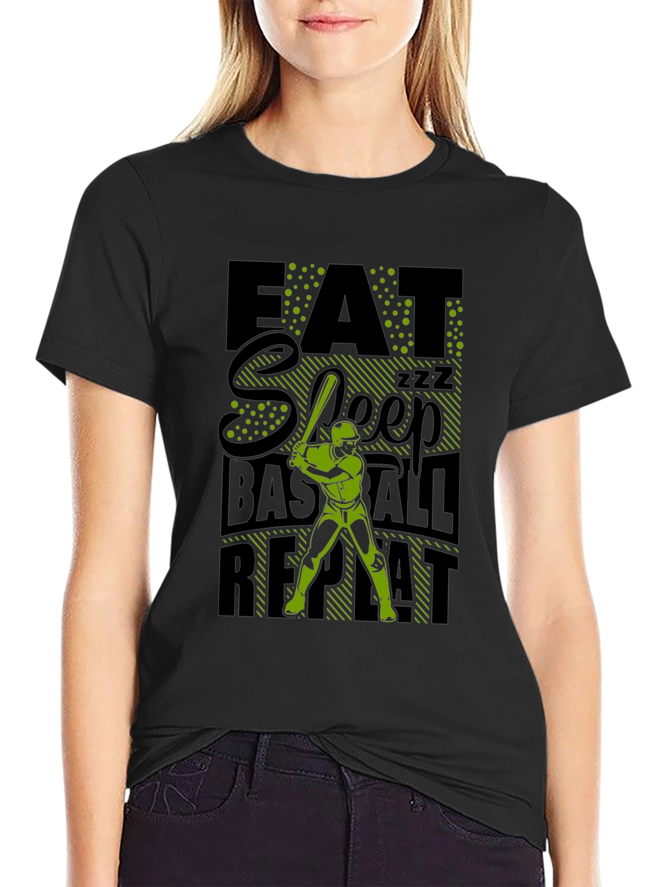 Eat Sleep Baseball Repeat Graphic Tee - Black