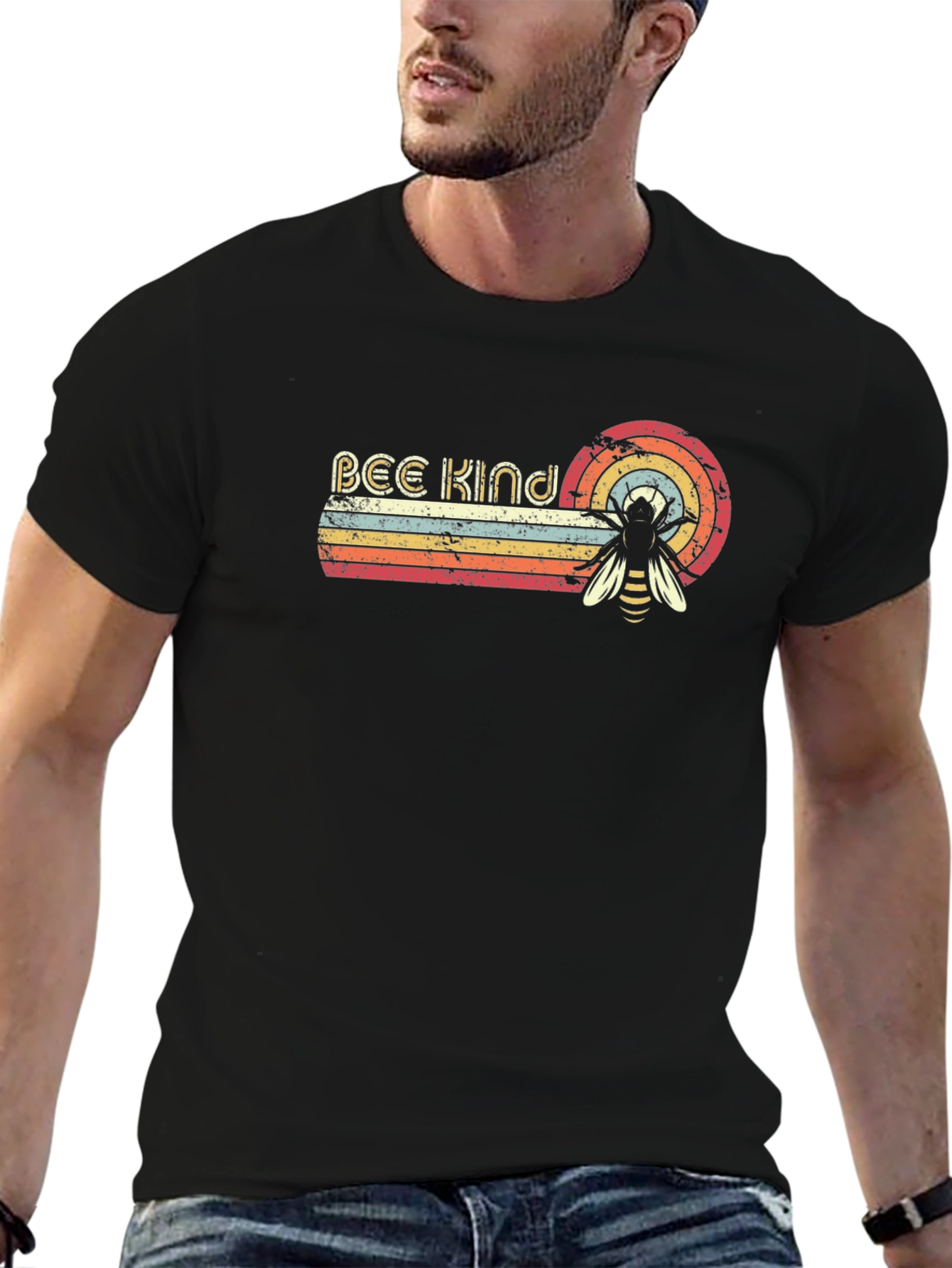 Bee Kind Retro Graphic Tee - Unisex Black T-Shirt