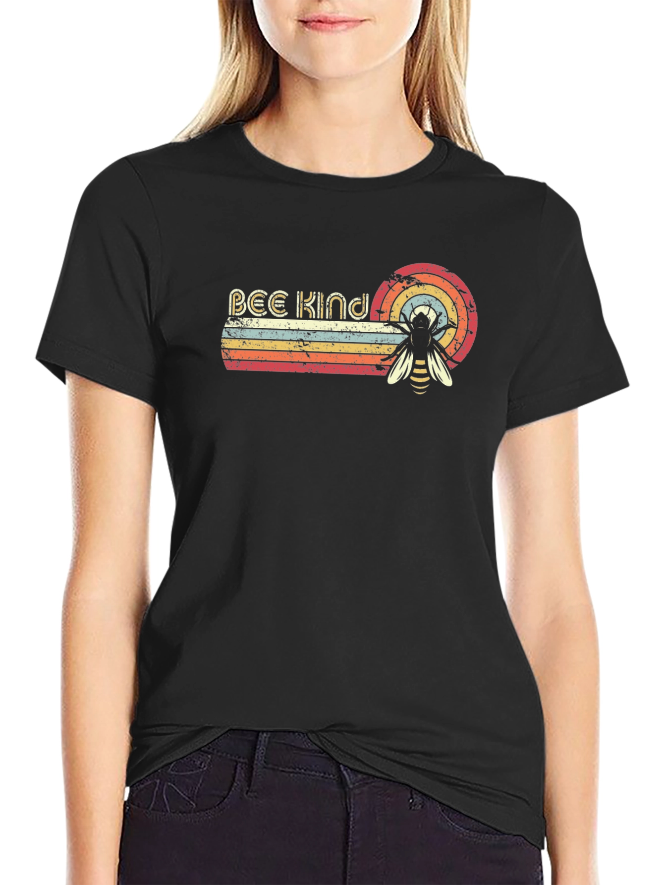 Bee Kind Retro Graphic Tee - Unisex Black T-Shirt