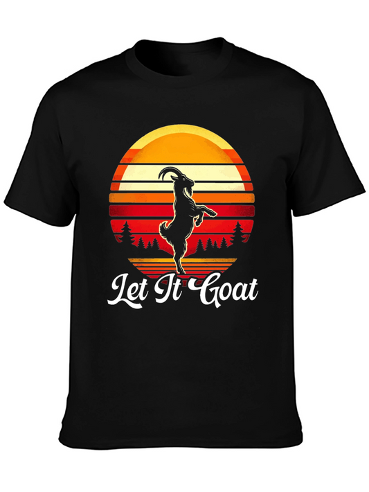 Let It Goat Graphic Tee - Retro Sunset Goat Shirt